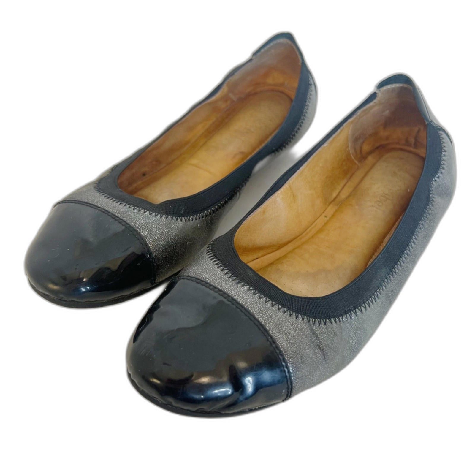 Josef Seibel Women's Cap Toe Ballet Flats Black Patent Leather Silver by Hot Girl Secondhand