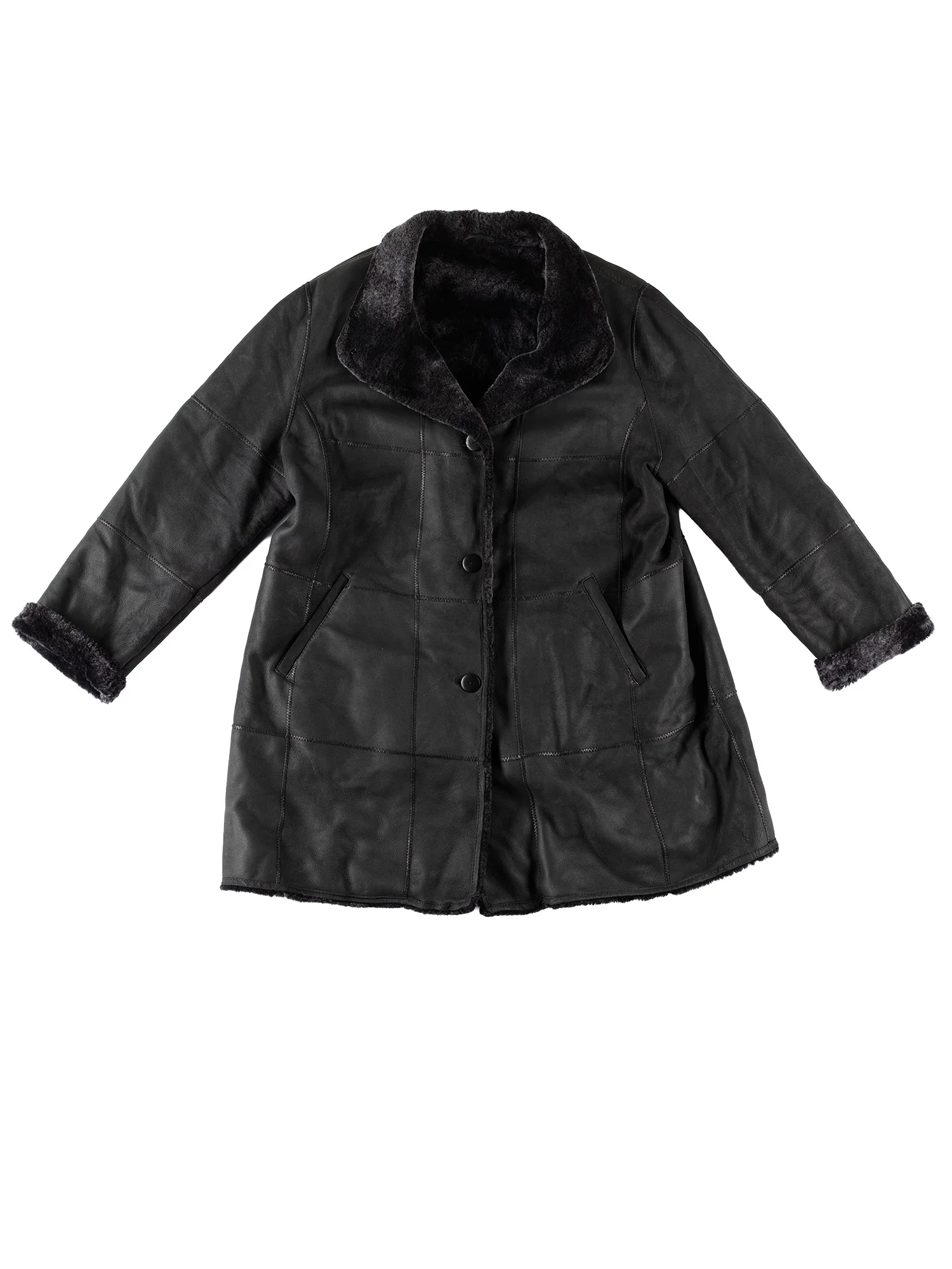 Vintage 80's Women Sheepskin Coat in Navy Blue by Northern Grip