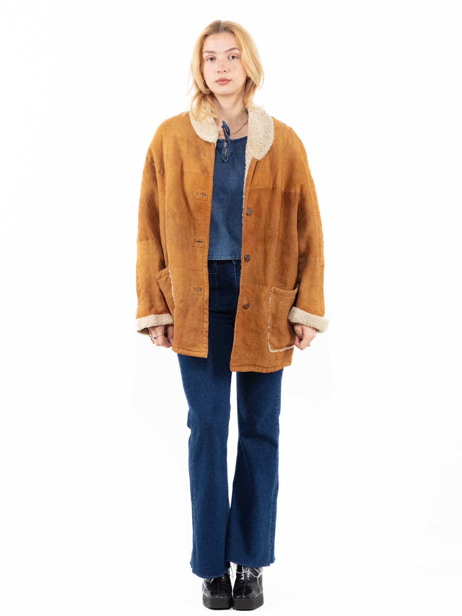 Vintage 90's Women Sheepskin Coat in Brown by Northern Grip