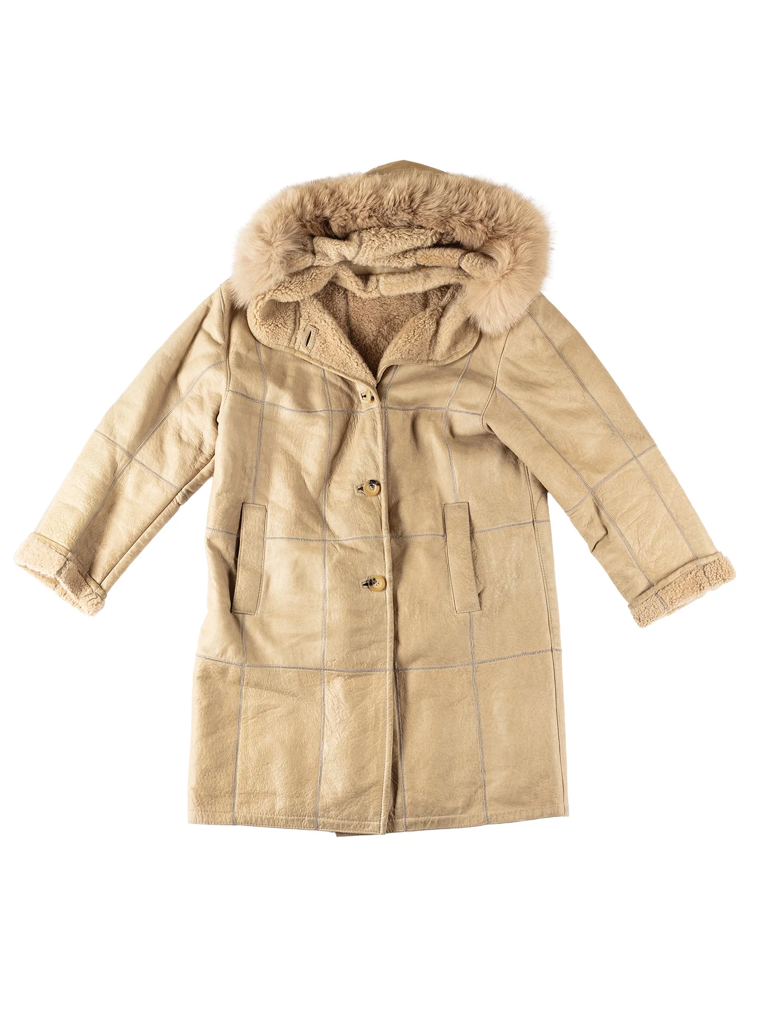 Vintage 80's Women Hooded Sheepskin Coat in Beige by Northern Grip