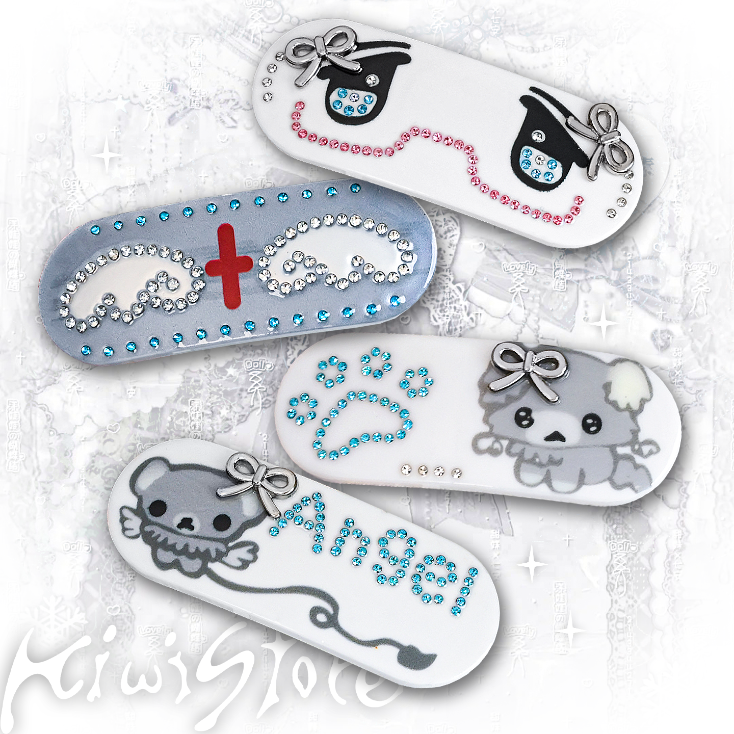 Y2K Digital Dreamcore Hair Clip Set (4pcs) - Kiwi Store by Land Decora