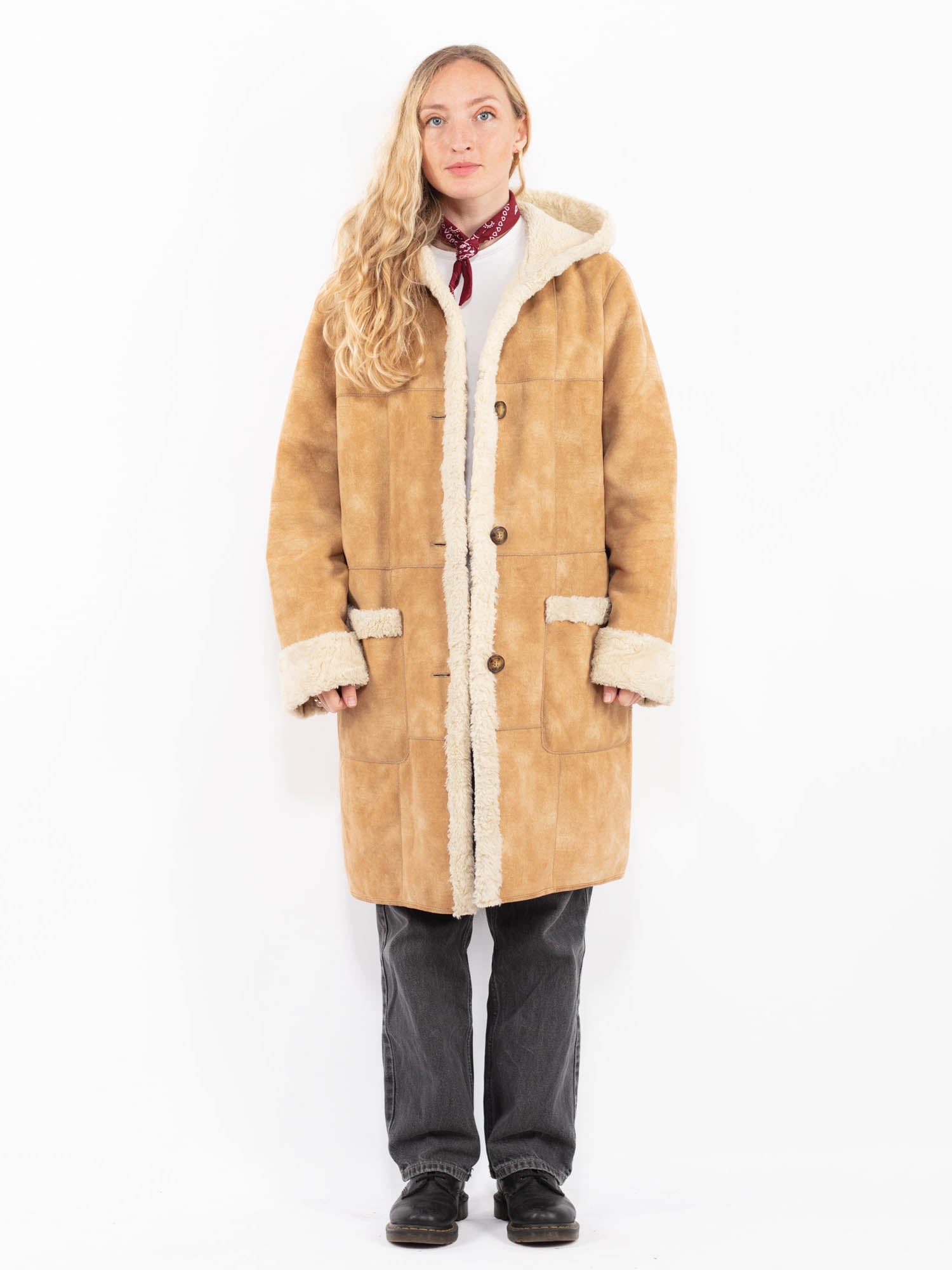 Vintage 90's Penny Lane Faux Sheepskin Coat in Beige by Northern Grip