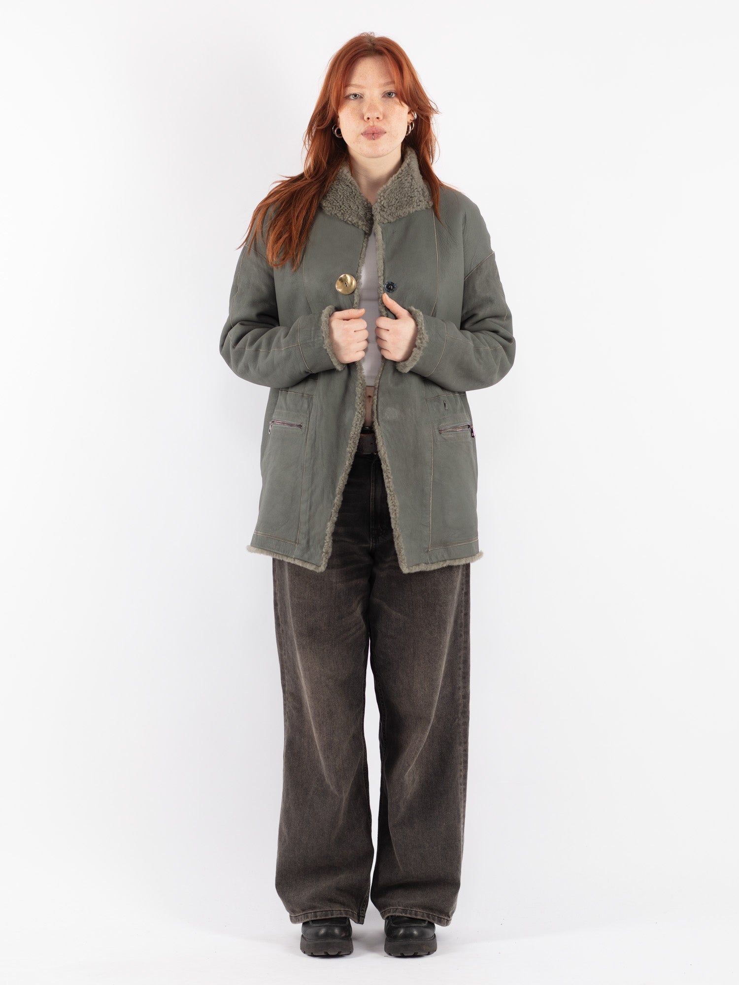 Vintage 00's Women Sheepskin Coat in Gray by Northern Grip