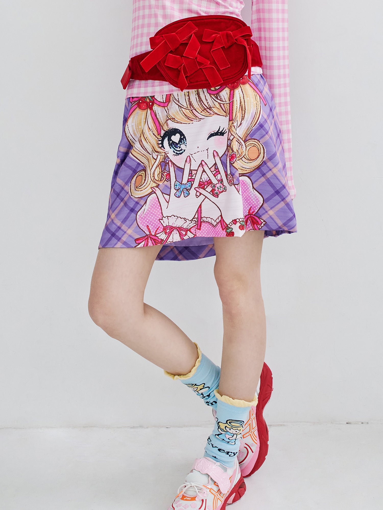 tntntutu Purple Plaid Skirt | Cute Girl Print Skirt | Vintage Cute Min by Land Decora