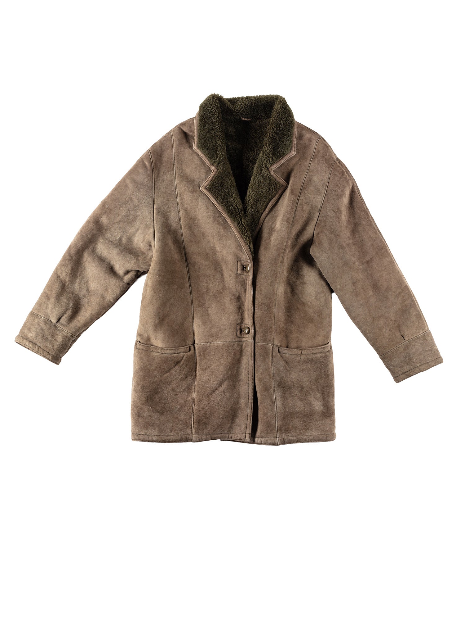 Vintage 80's Women Sheepskin Coat in Khaki Green by Northern Grip