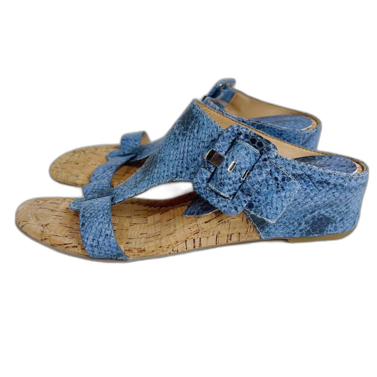 NWOT Donald Pliner Ofelia Wedge Sandal in Denim Blue Snakeskin Leather by Hot Girl Secondhand