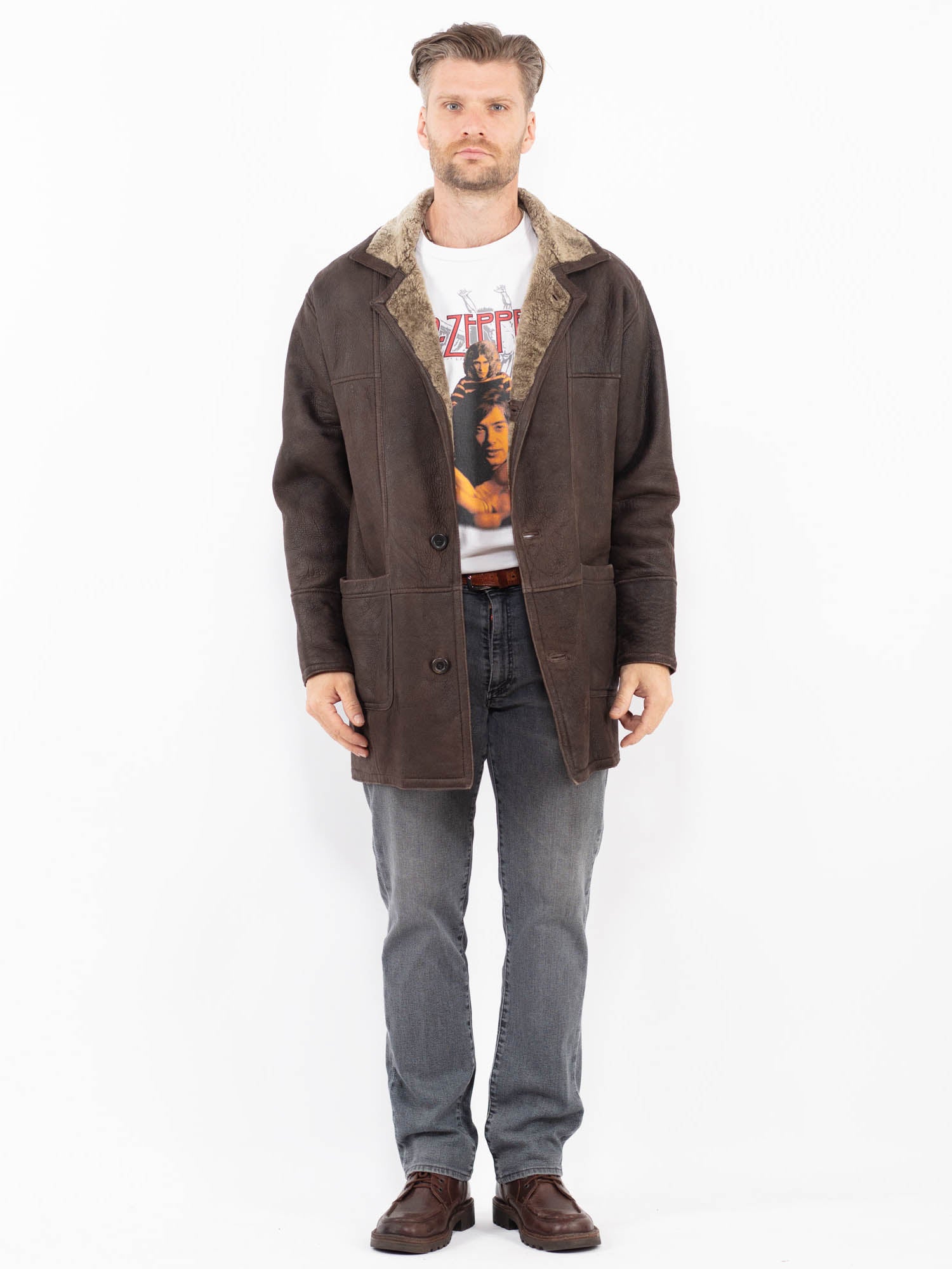 Vintage 90's Men Sheepskin Coat in Brown by Northern Grip