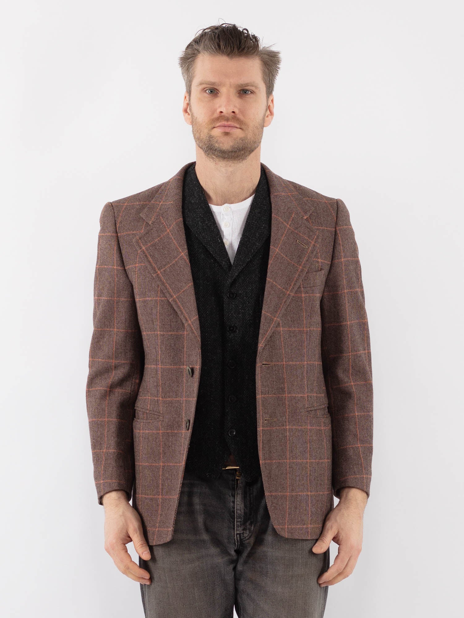 Vintage 70's Men Wool Blazer Jacket in Brown by Northern Grip