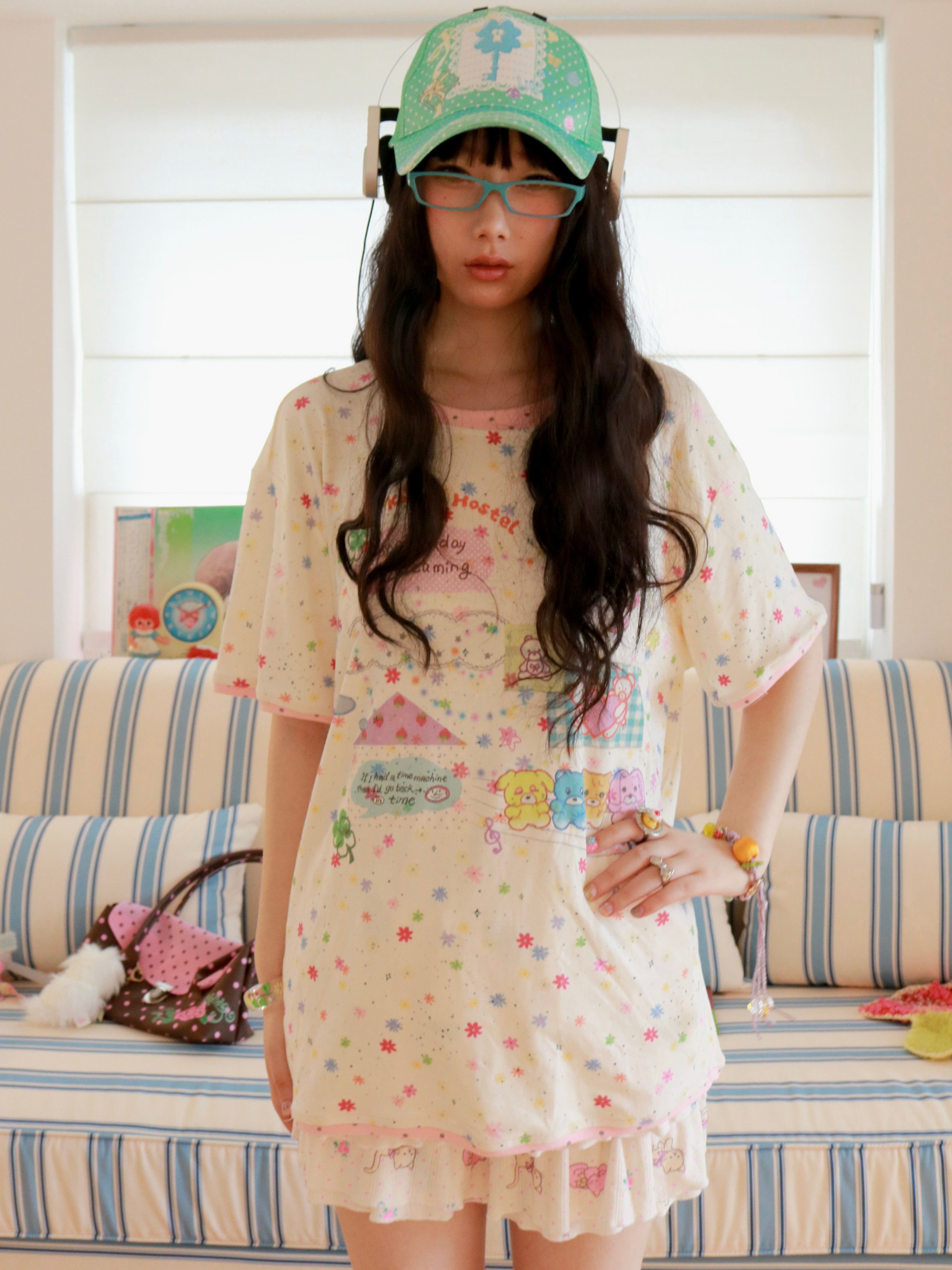 Kawaii Floral Print T-Shirt - KaiXin Hostel by Land Decora