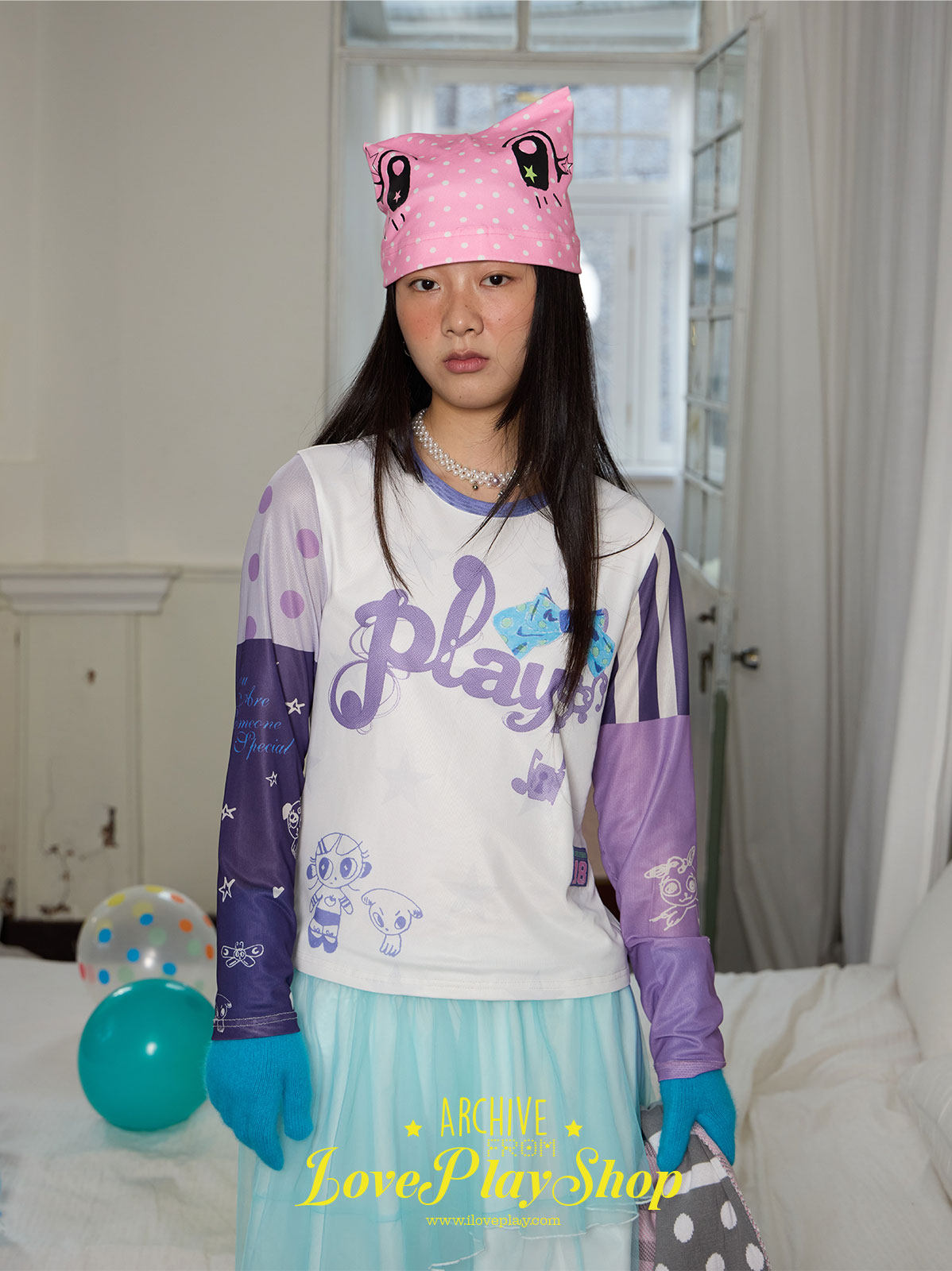 Y2K Illustration Mesh Top – loveplay by Land Decora