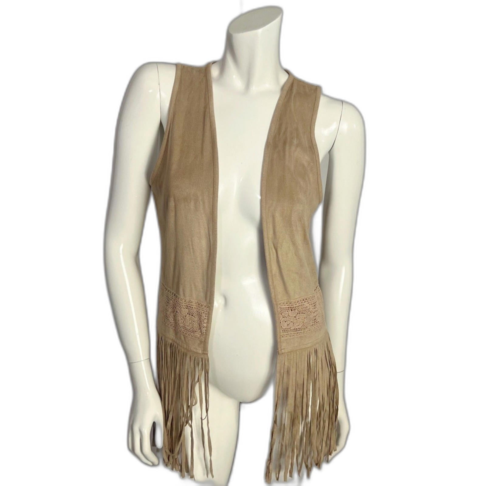 Maurices Faux Suede Tan Fringe Vest Boho Chic Western Country Women's by Hot Girl Secondhand