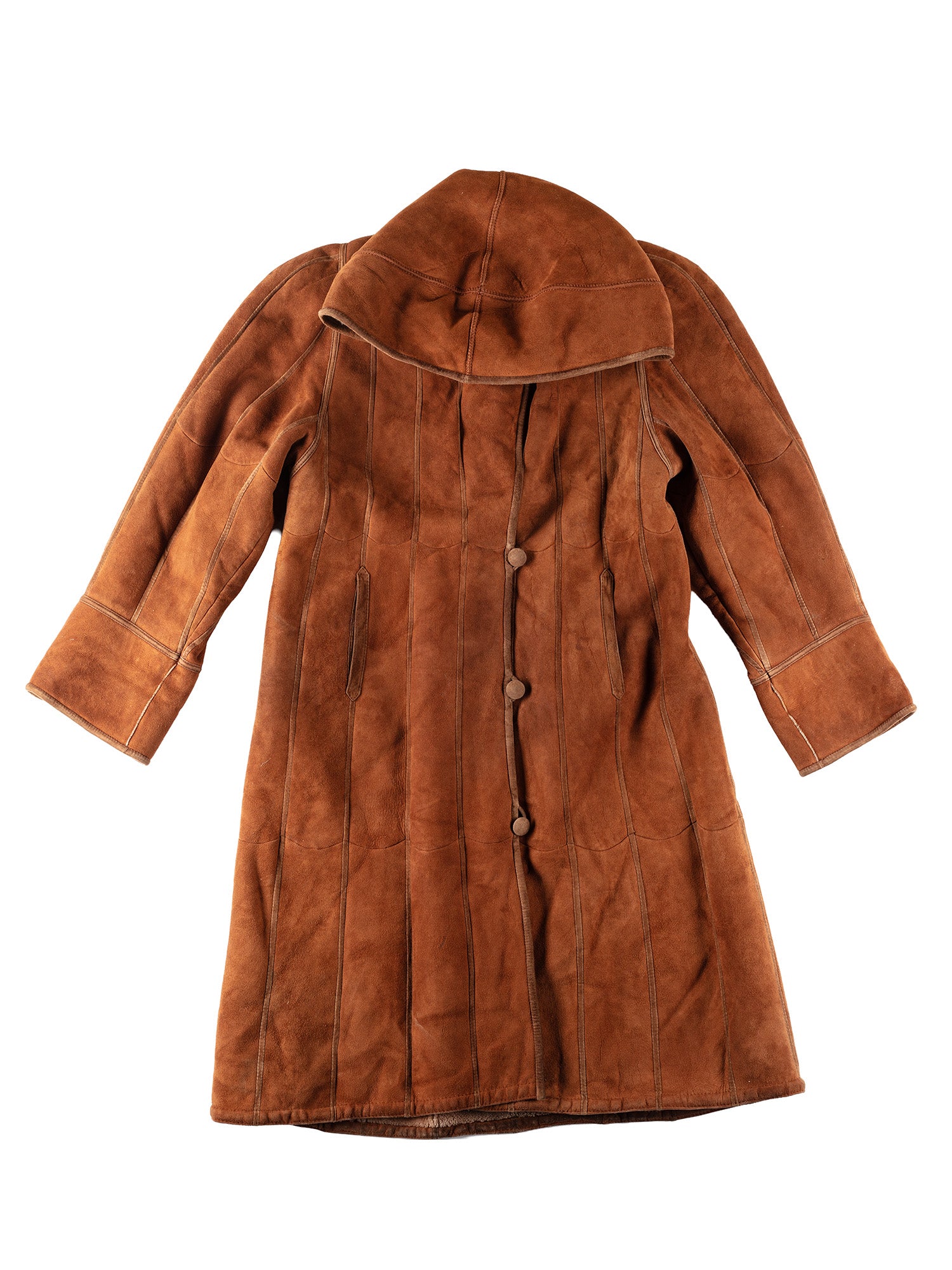 Vintage 80's Women Hooded Sheepskin Coat in Orange by Northern Grip