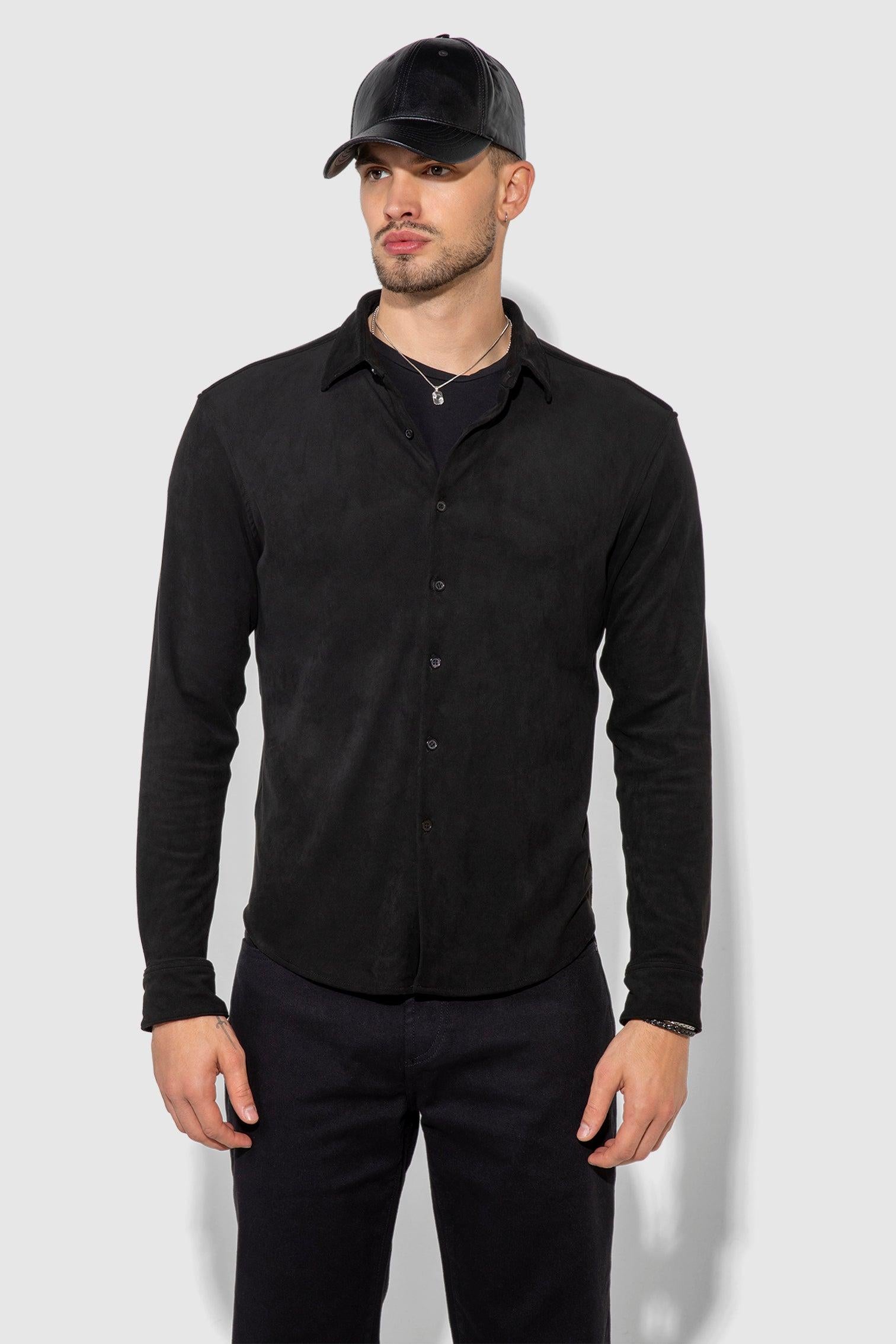 Cooper Butter Suede Noir Stretch Long Sleeve Shirt by MONFRERE
