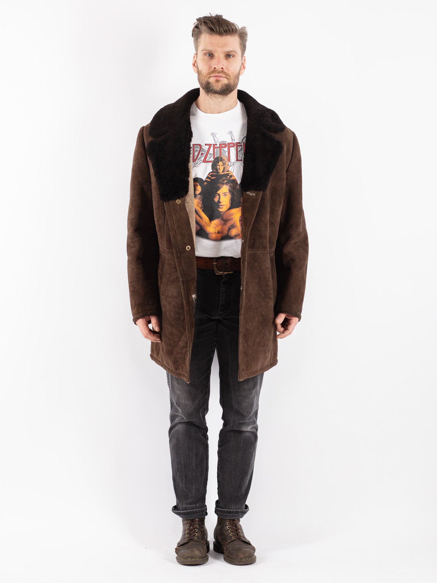 Vintage 70's Men Sheepskin Coat in Brown by Northern Grip