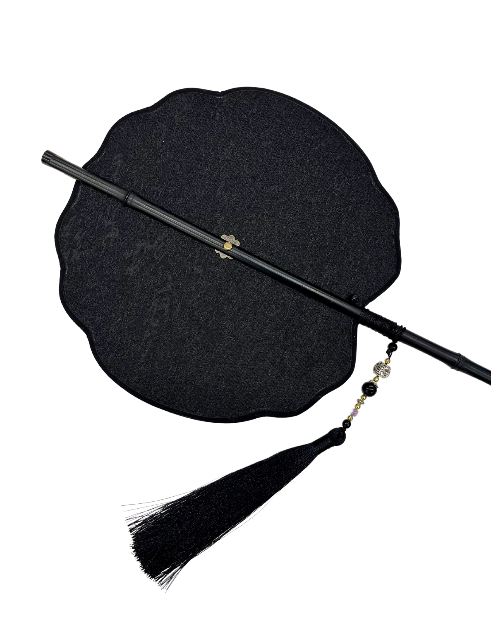 Huan Brocade Foldable Fan Black by DAWANG