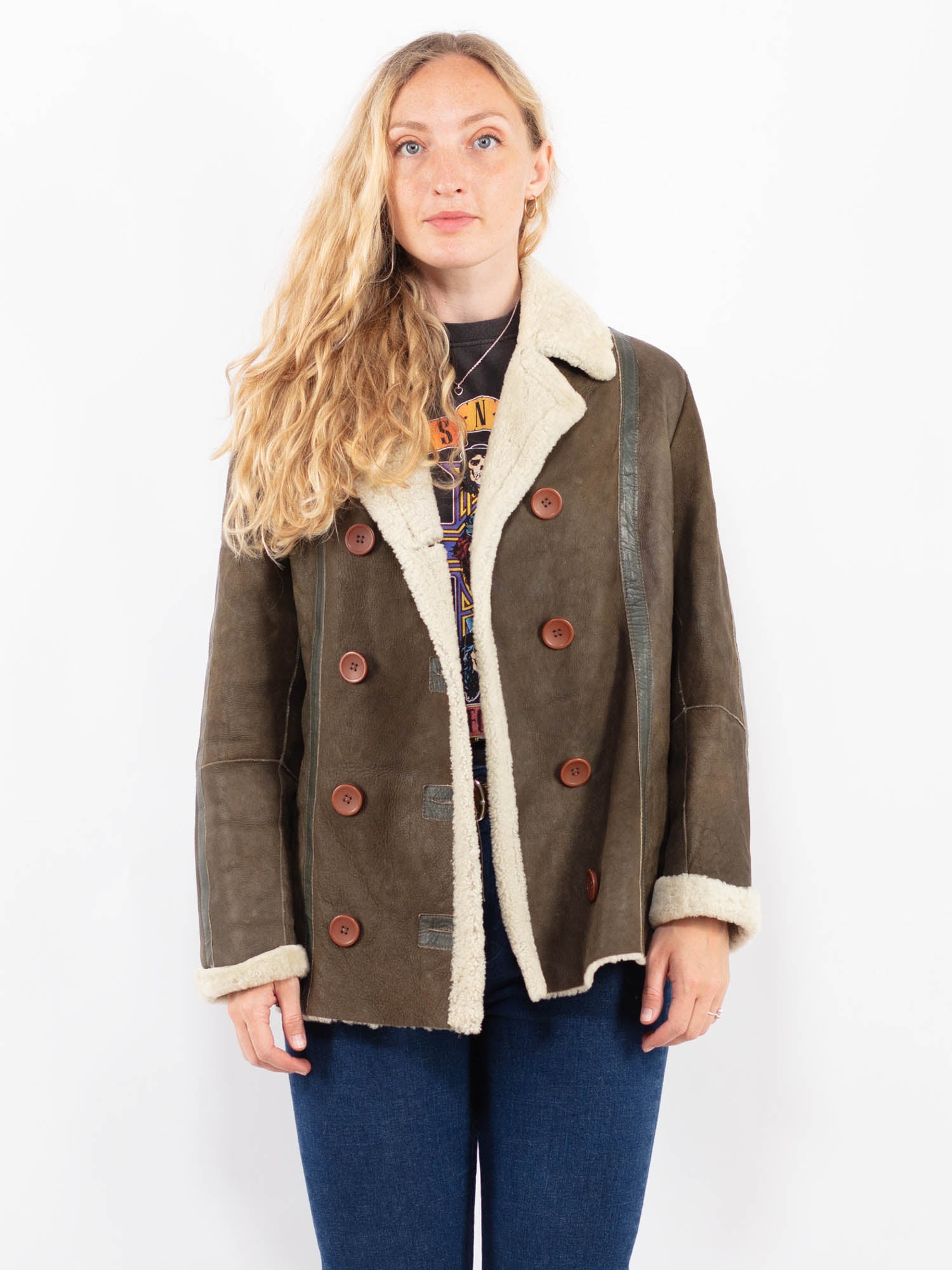 Vintage 90's Women Sheepskin Jacket in Green by Northern Grip