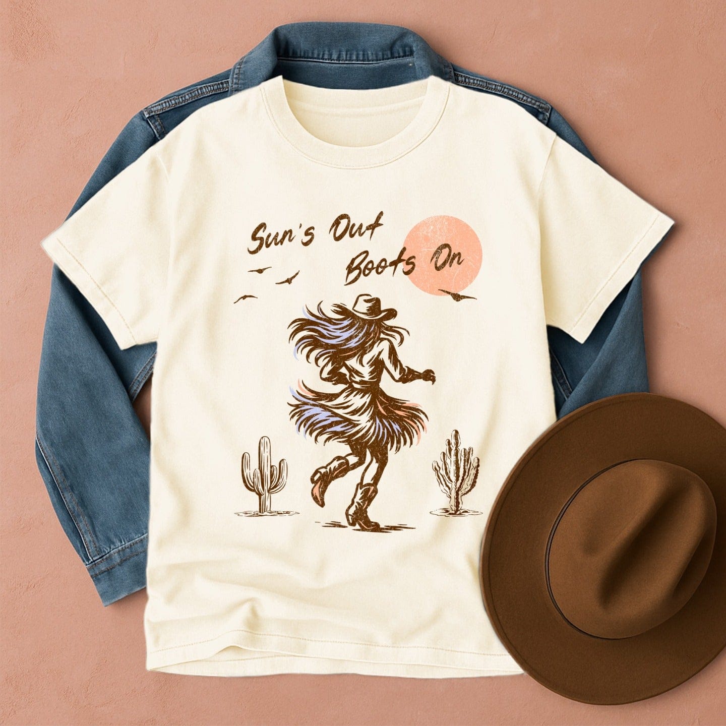 Sun's Out Boots On Retro T-Shirt by DILLO Outfitters