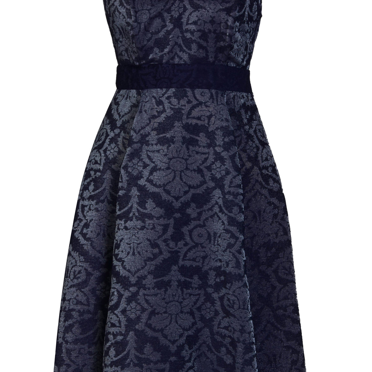 Nina Jacquard Skater Dress – Eco-Friendly Navy Fit & Flare By Sarvin by Sarvin