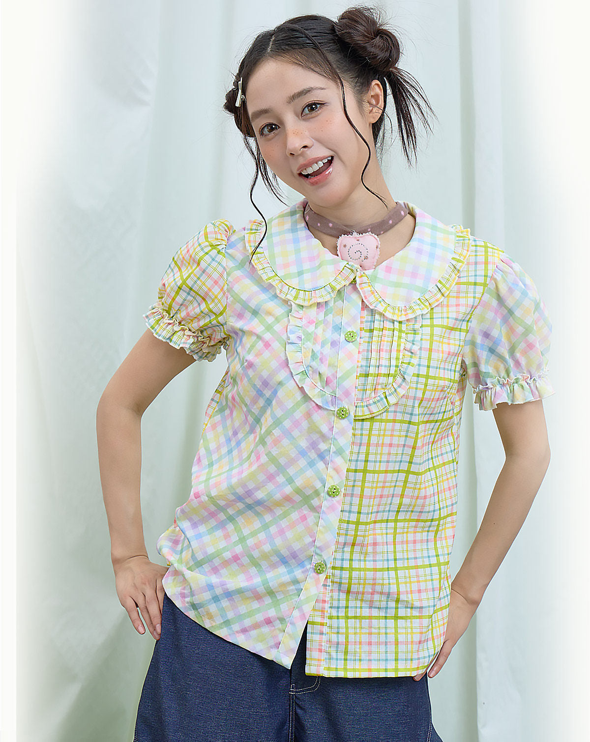 Plaid Puff Sleeve Shirt - Moon Meadow by Land Decora