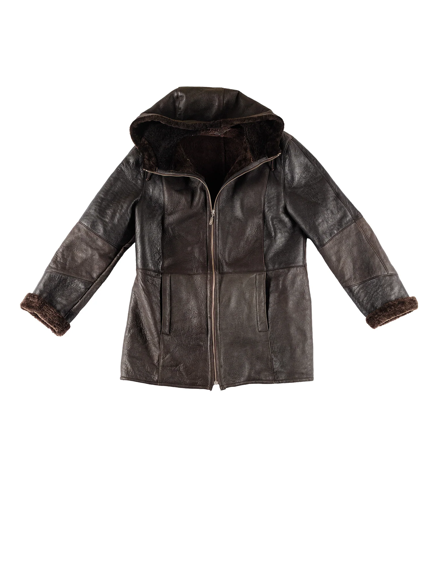 Vintage 80's Women Hooded Sheepskin Coat in Dark Brown by Northern Grip