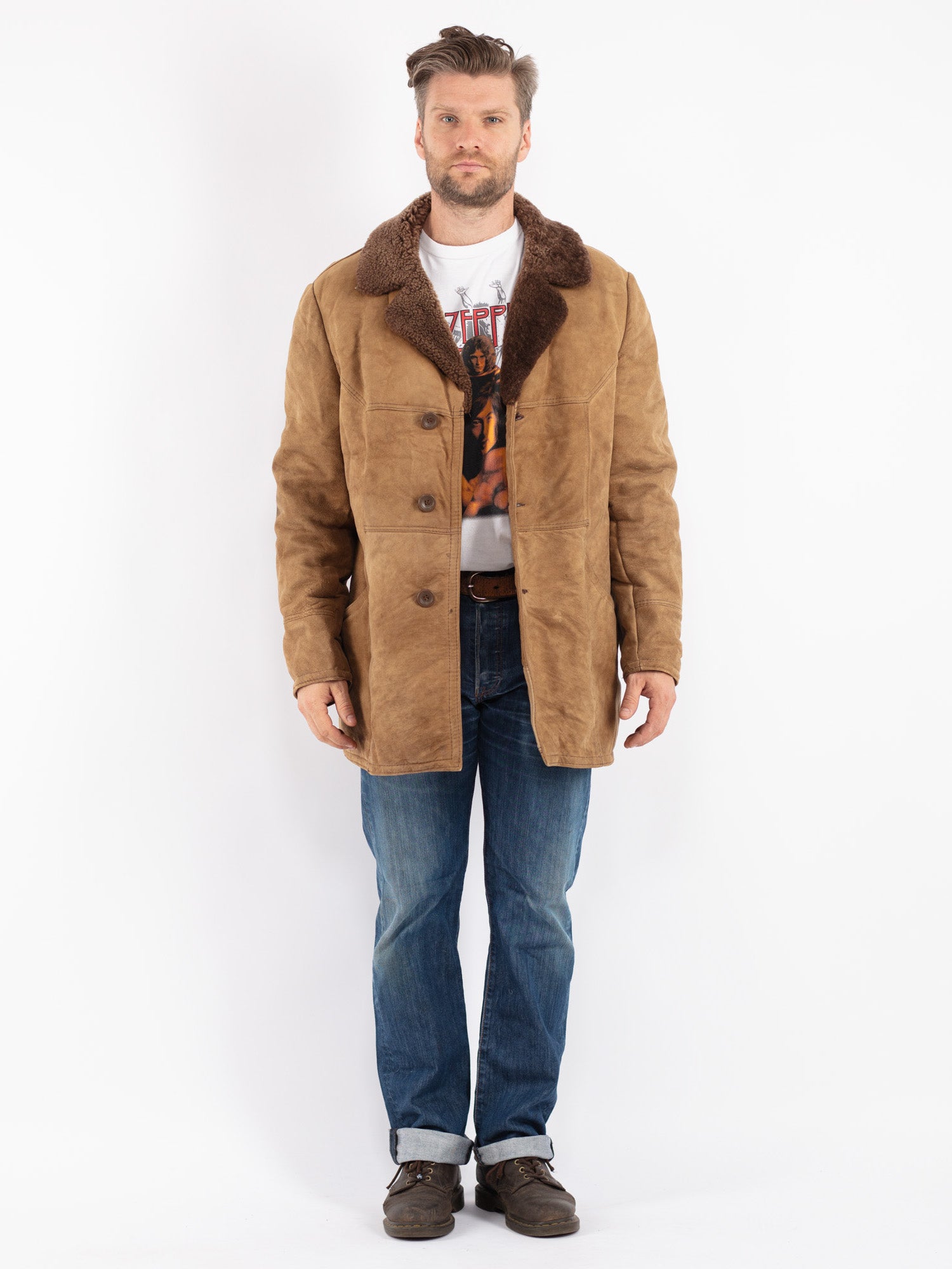 Vintage 70's Men Sheepskin Coat in Beige by Northern Grip