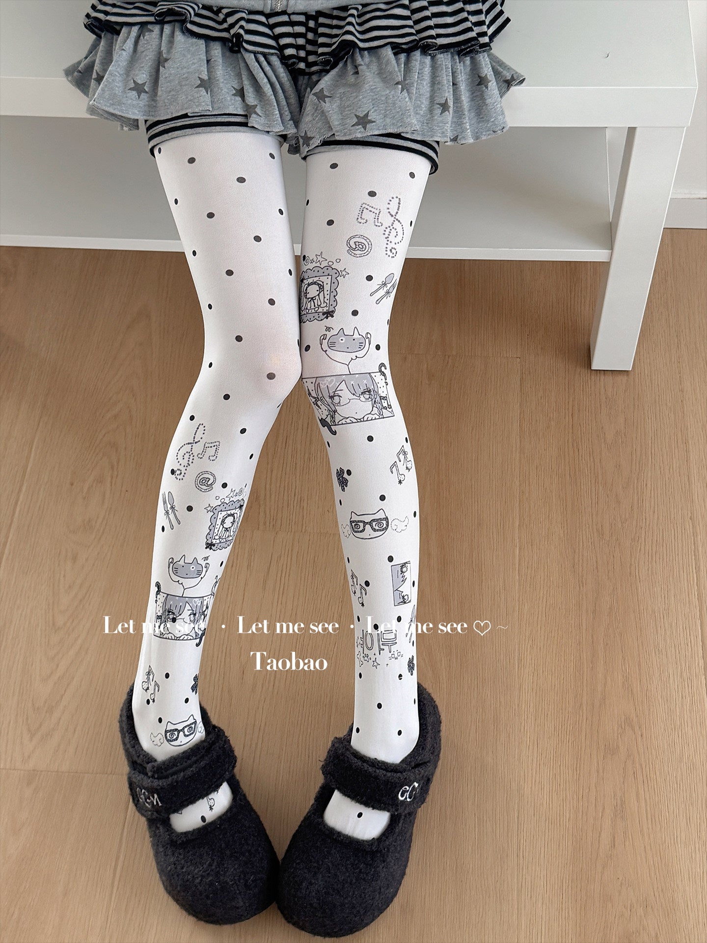Y2K Cartoon Print Tights - LET ME SEE by Land Decora