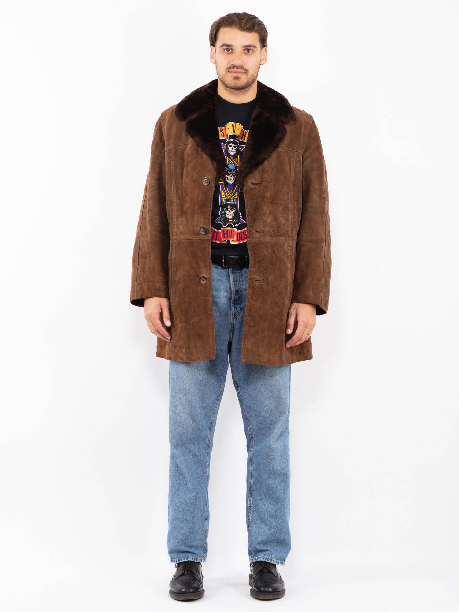Vintage 70's Men Suede Sherpa Coat in Brown by Northern Grip