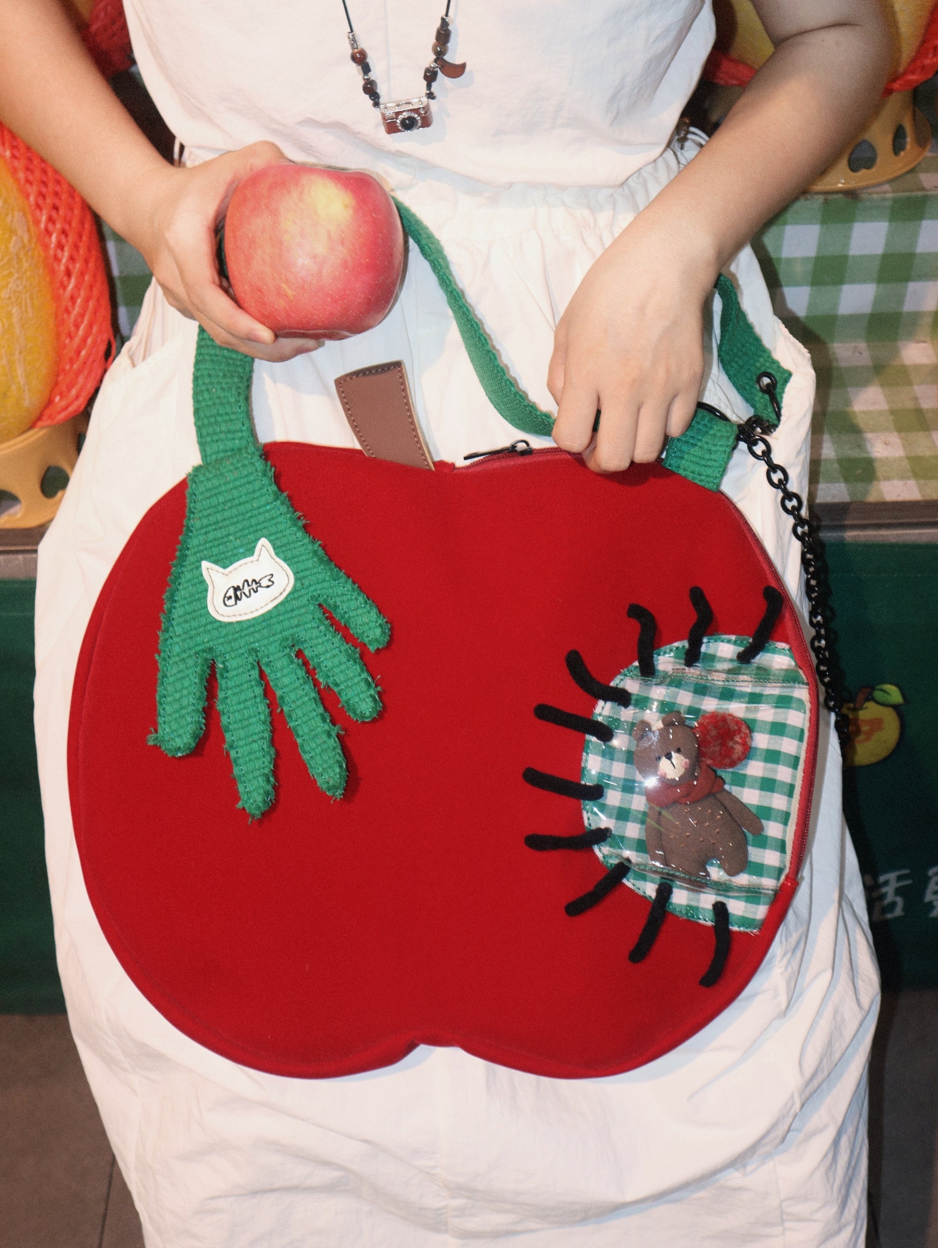 Kawaii Apple Hand Handmade Shoulder Crossbody Bag Unique - One Fish by Land Decora