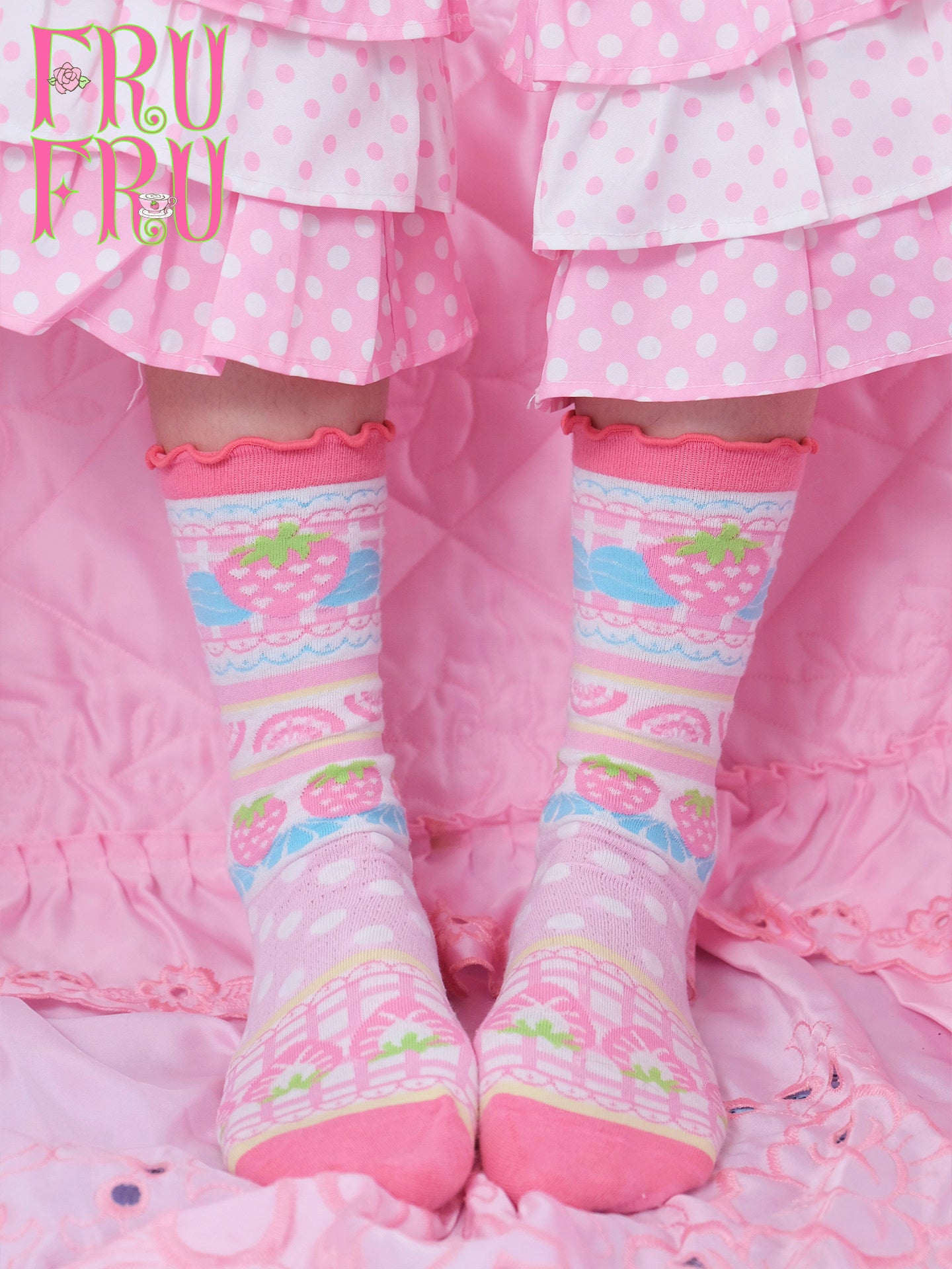 Strawberry Cake Print Socks | Kawaii Sweet Girly Fashion Accessories by Land Decora
