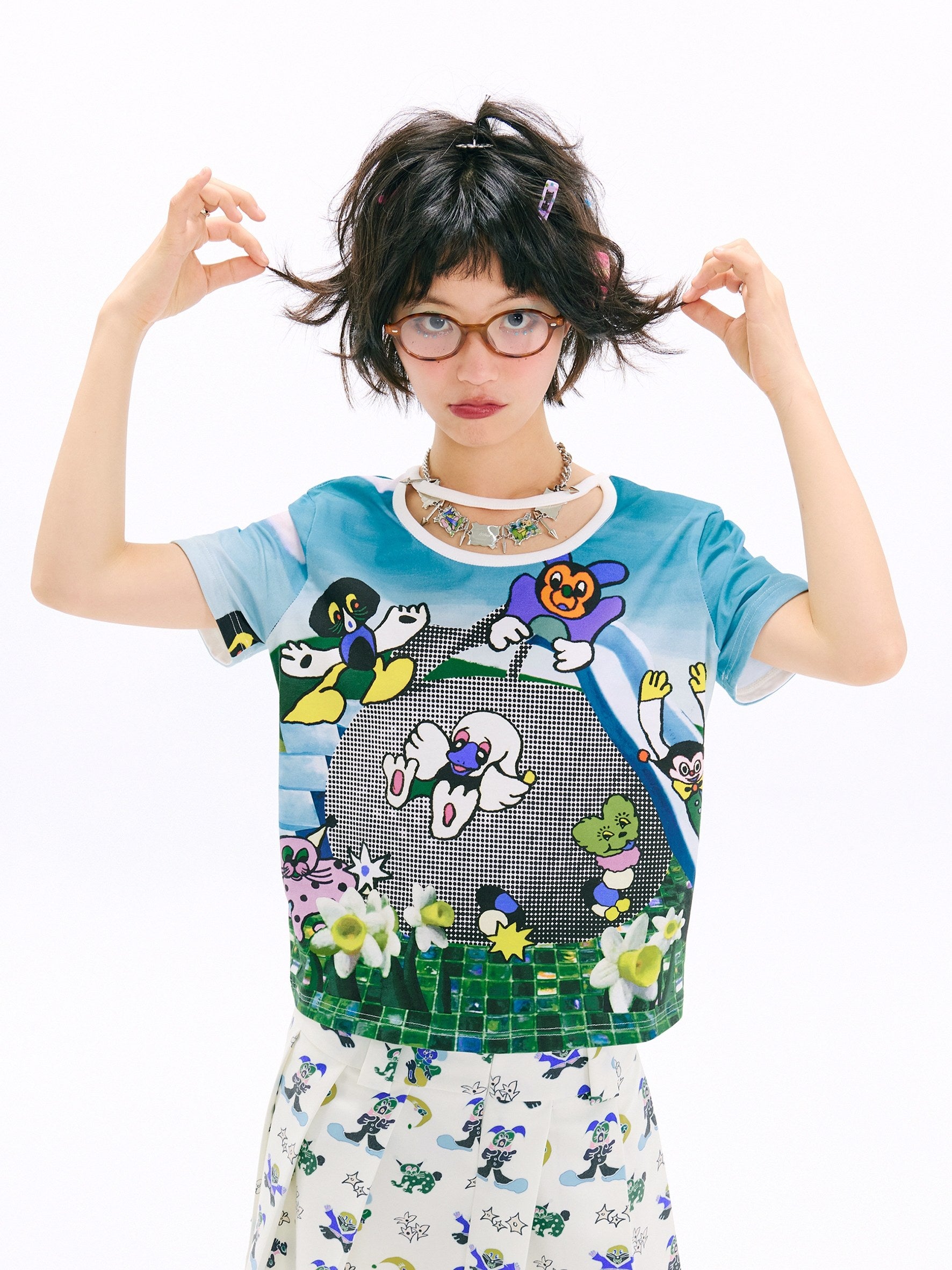 Blue Graphic Y2K T-Shirt - sillysis by Land Decora