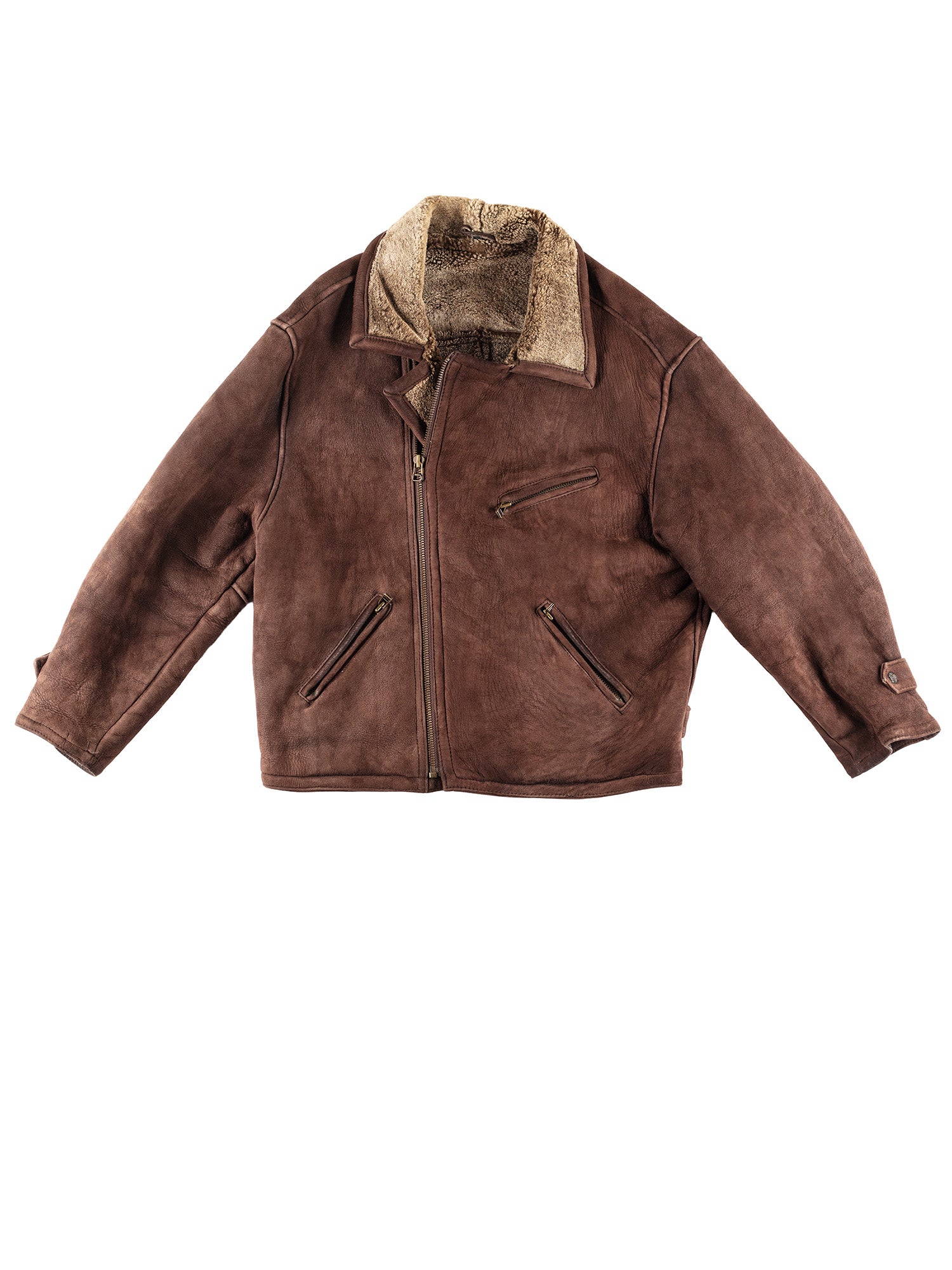 Vintage 90's Men B-3 Style Sheepskin Aviator Jacket in Brown by Northern Grip