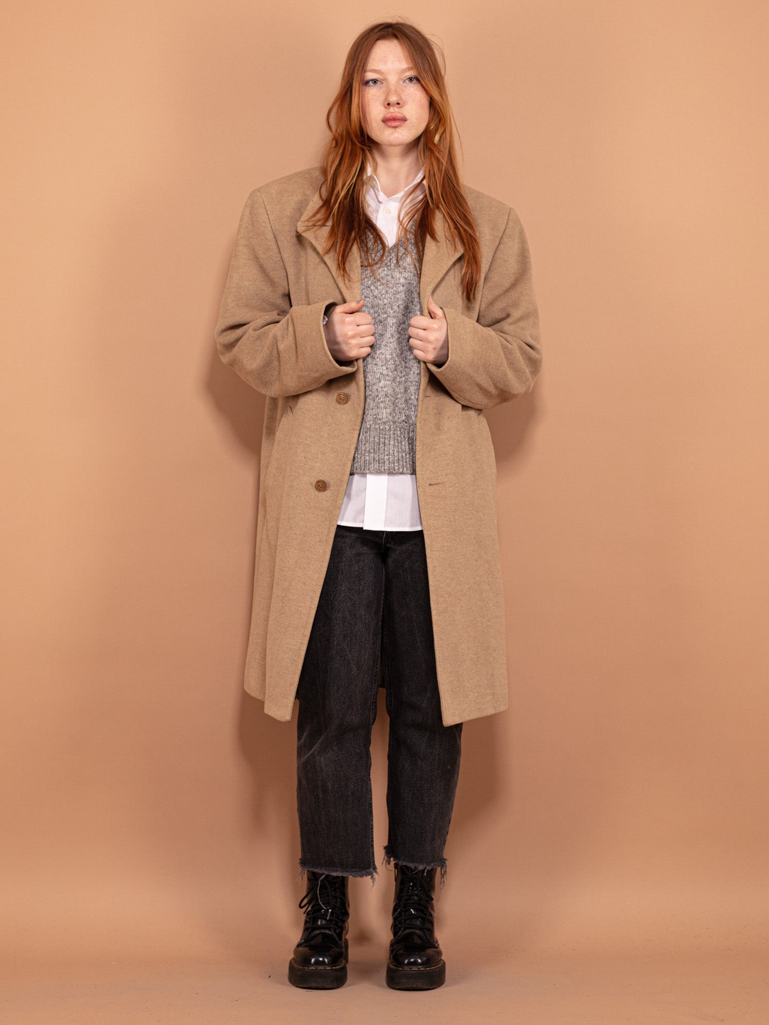 Vintage 90's Women Wool Blend Coat in Beige by Northern Grip