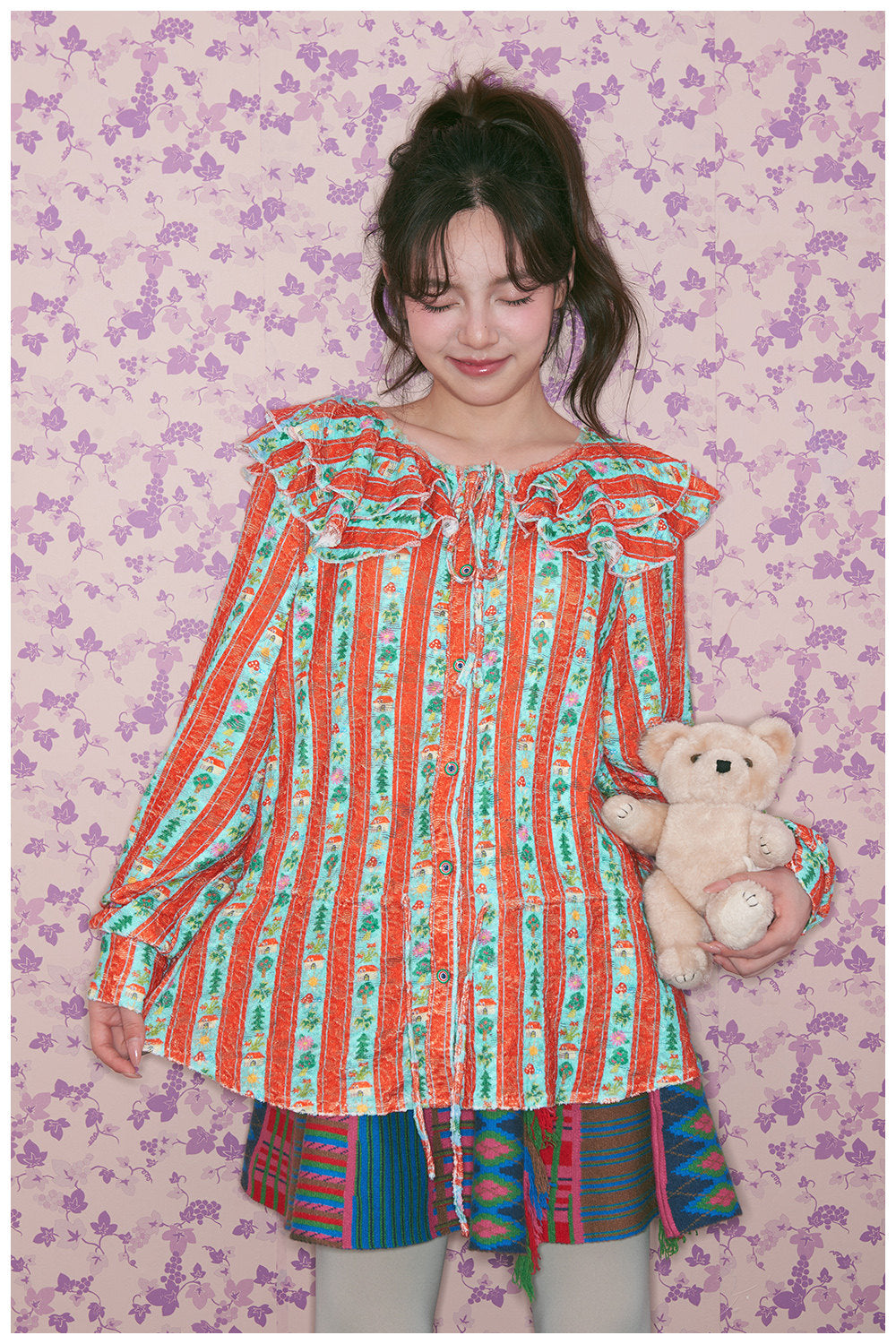 Kidcore Red Green Stripe Lace Shirt | tntntutu by Land Decora