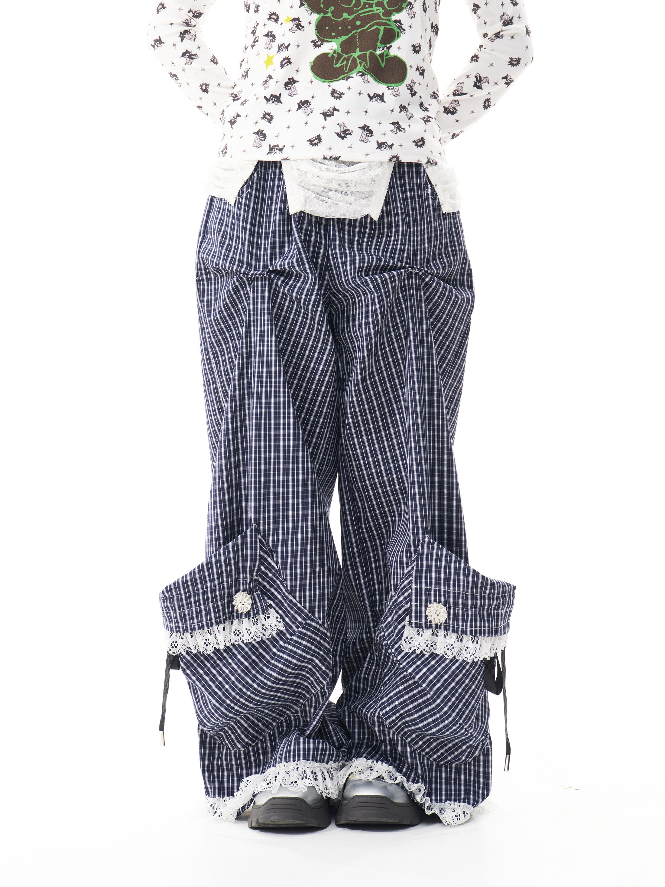 Y2K Gingham Wide Pants - sillysis by Land Decora