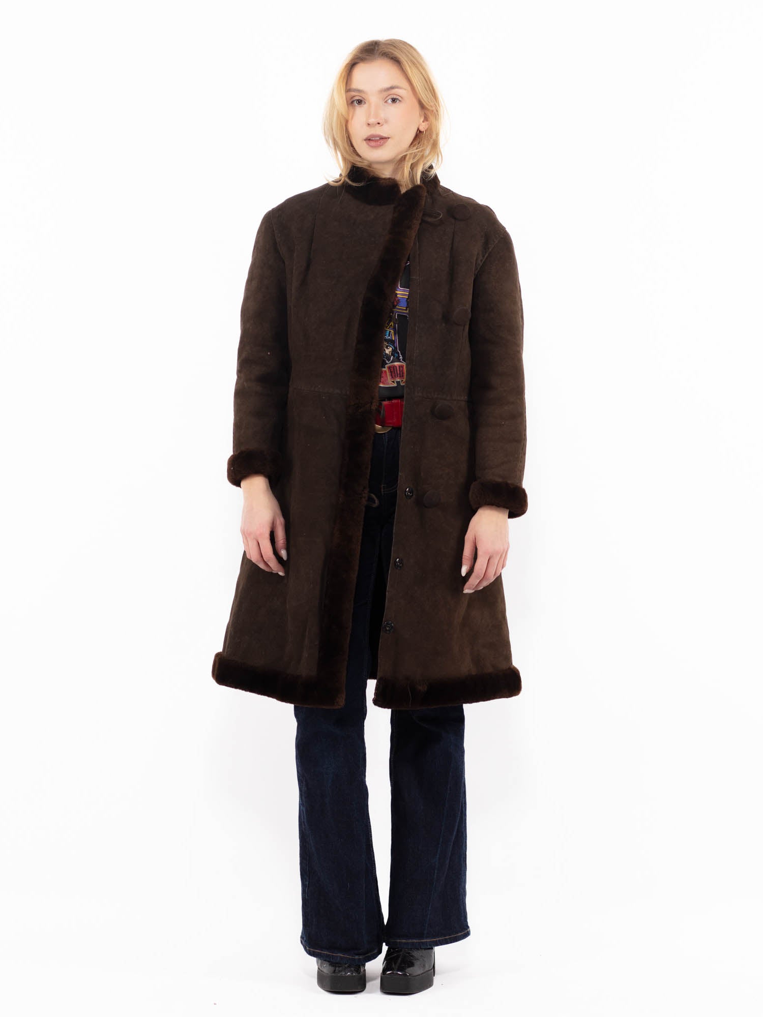 Vintage 70's Women Sheepskin Coat in Brown by Northern Grip