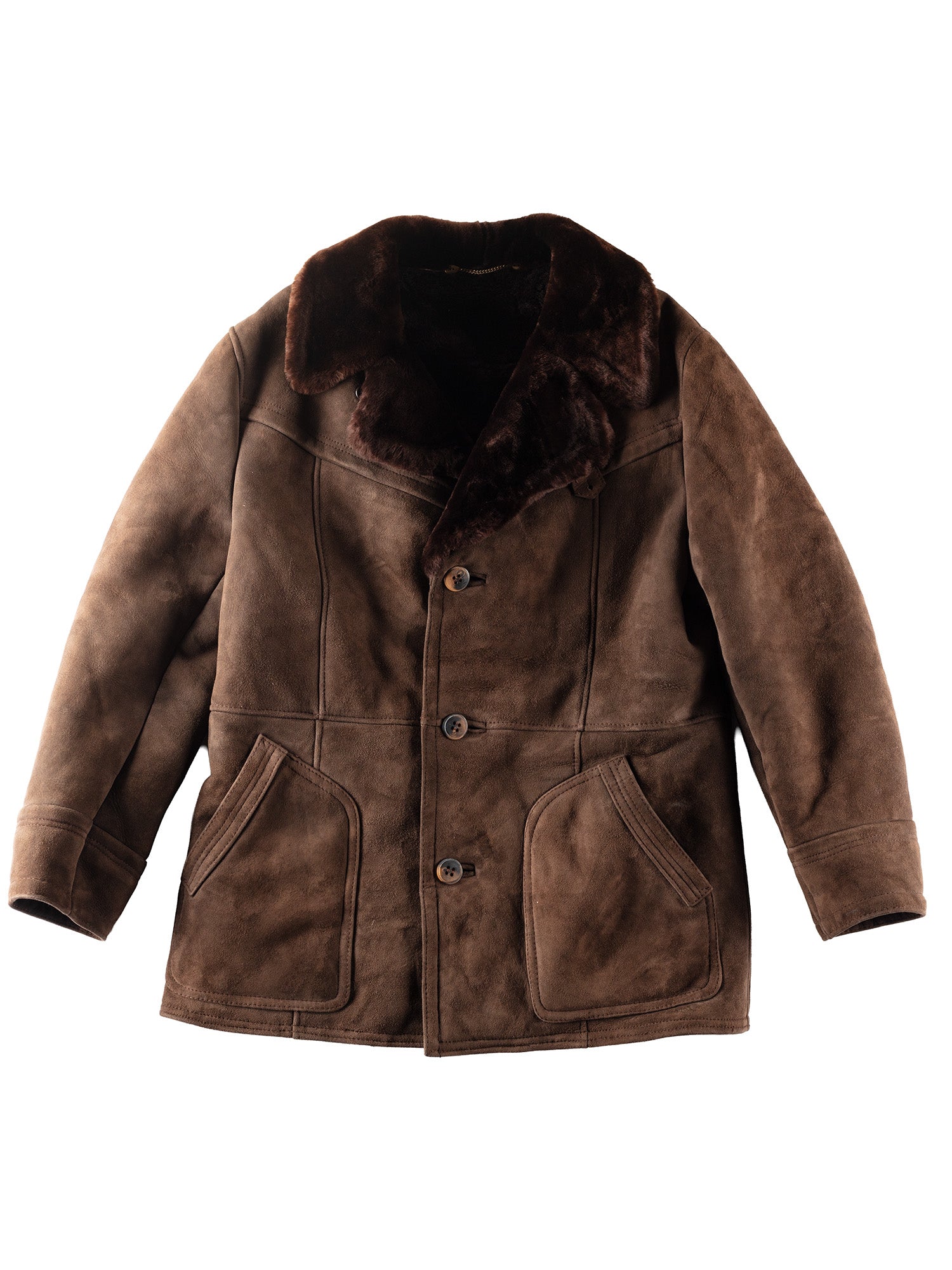 Vintage 80's Men Sheepskin Coat in Brown by Northern Grip