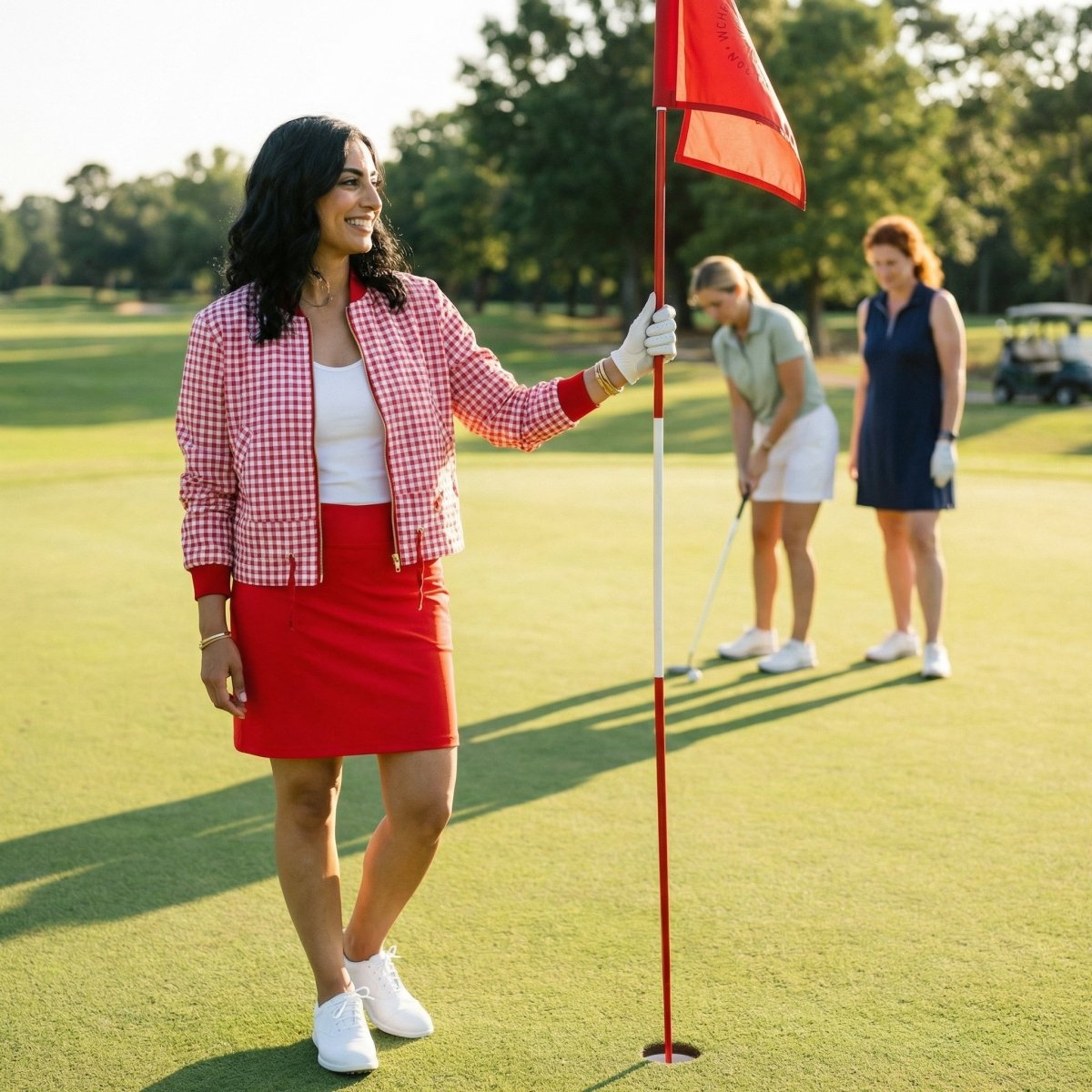 Red Check Baseball Jacket by Putter Girl
