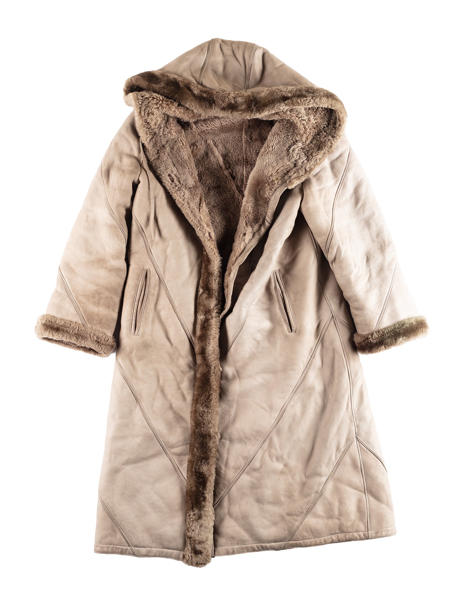 Vintage 80's Hooded Women Sheepskin Coat in Beige by Northern Grip