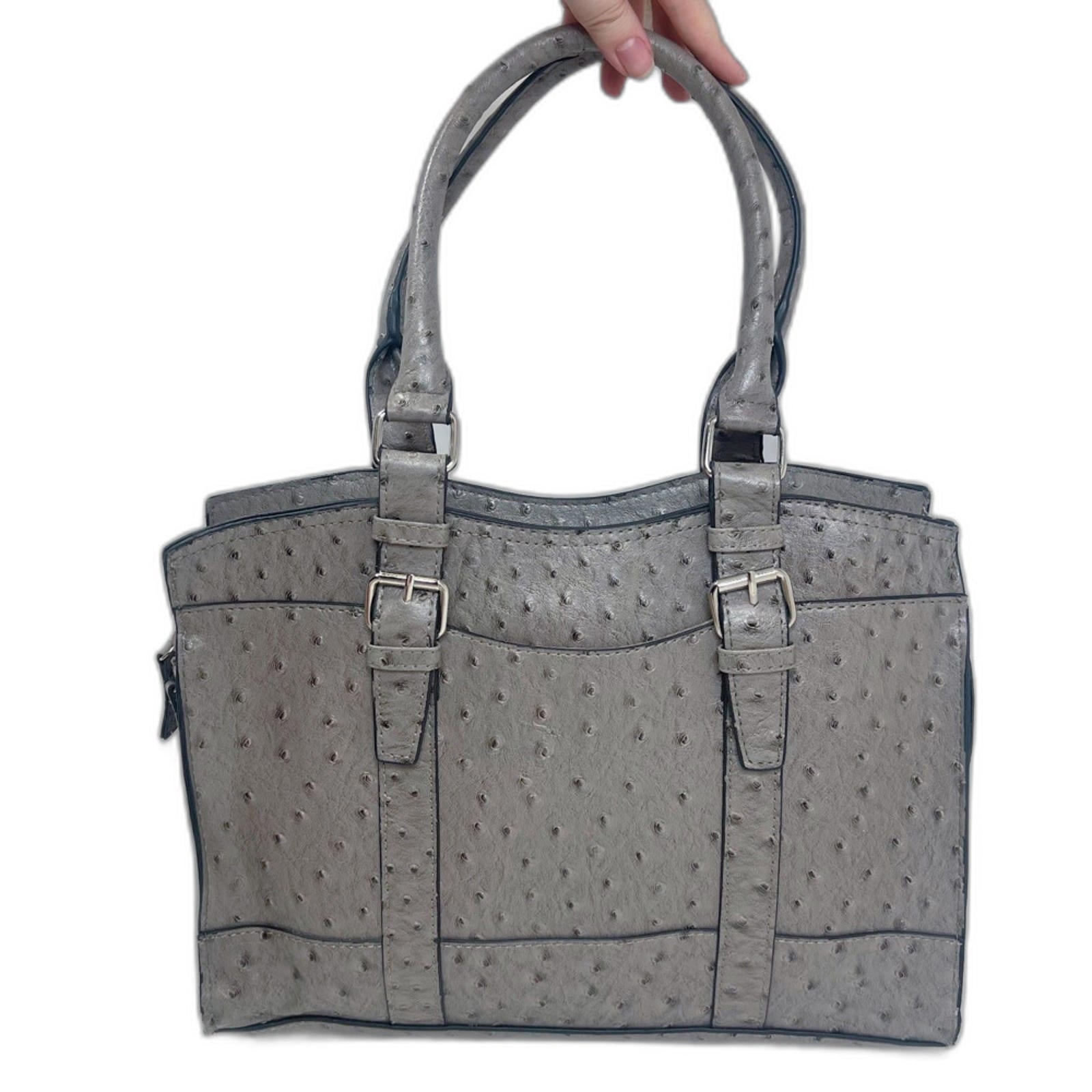 Bueno Fuax Ostrich Leather Grey Handbag Shoulder Bag Exotic Leather Pu by Hot Girl Secondhand