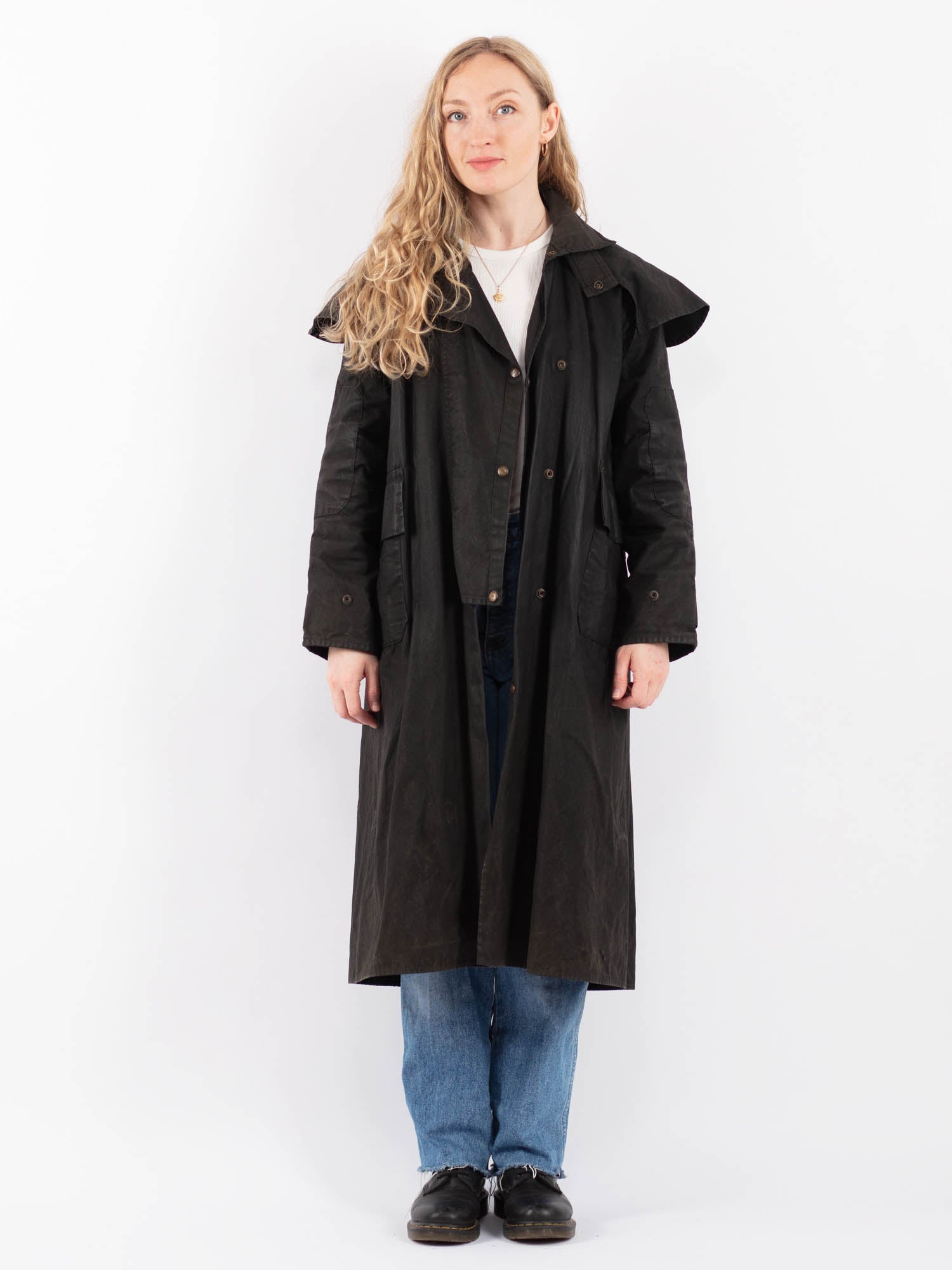 Vintage 90's Women Driza-Bone Waxed Cotton Coat in Black by Northern Grip