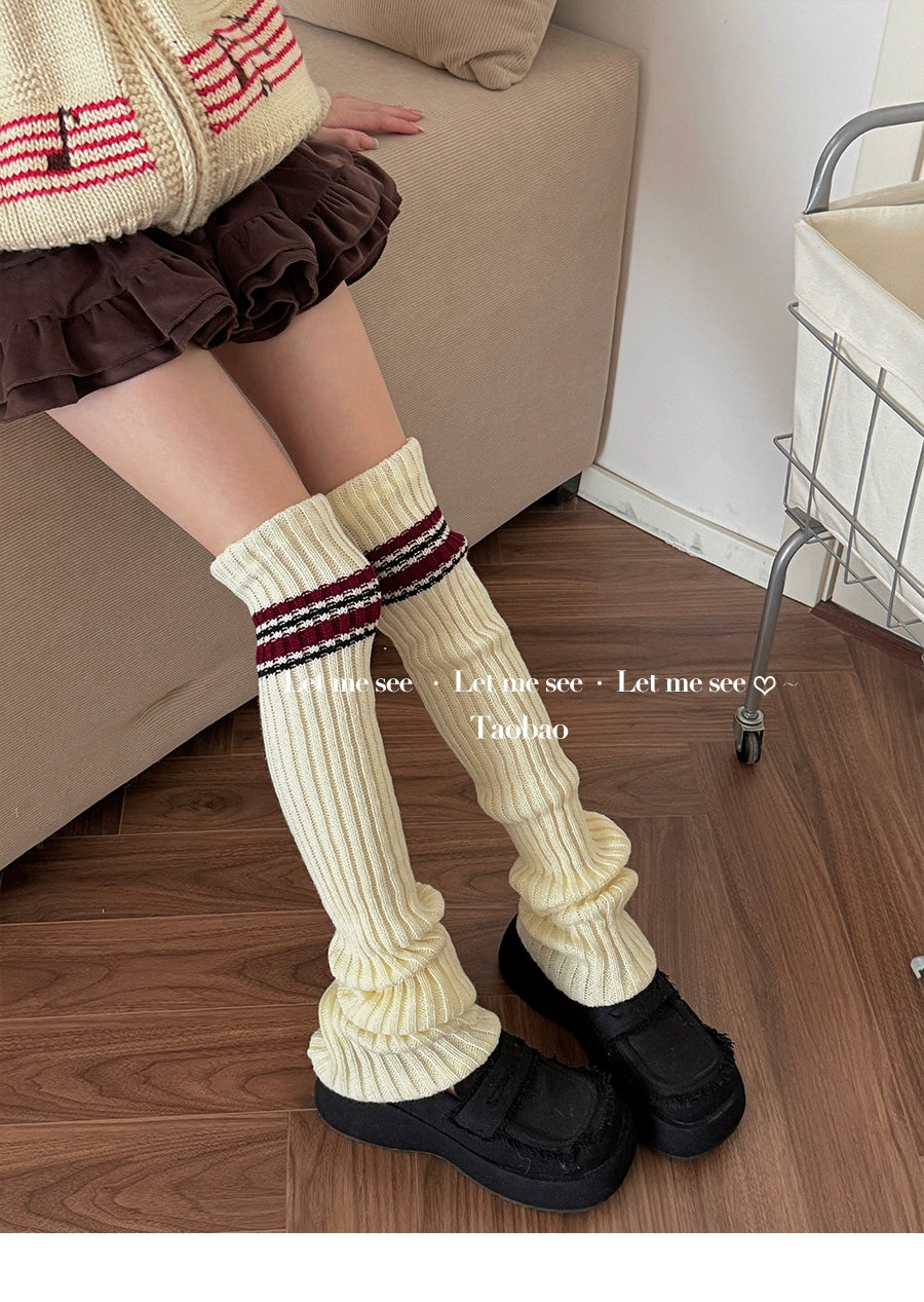 Kawaii JK Knit Leg Warmers Striped Over Knee Thick Cozy Socks - LET ME SEE by Land Decora