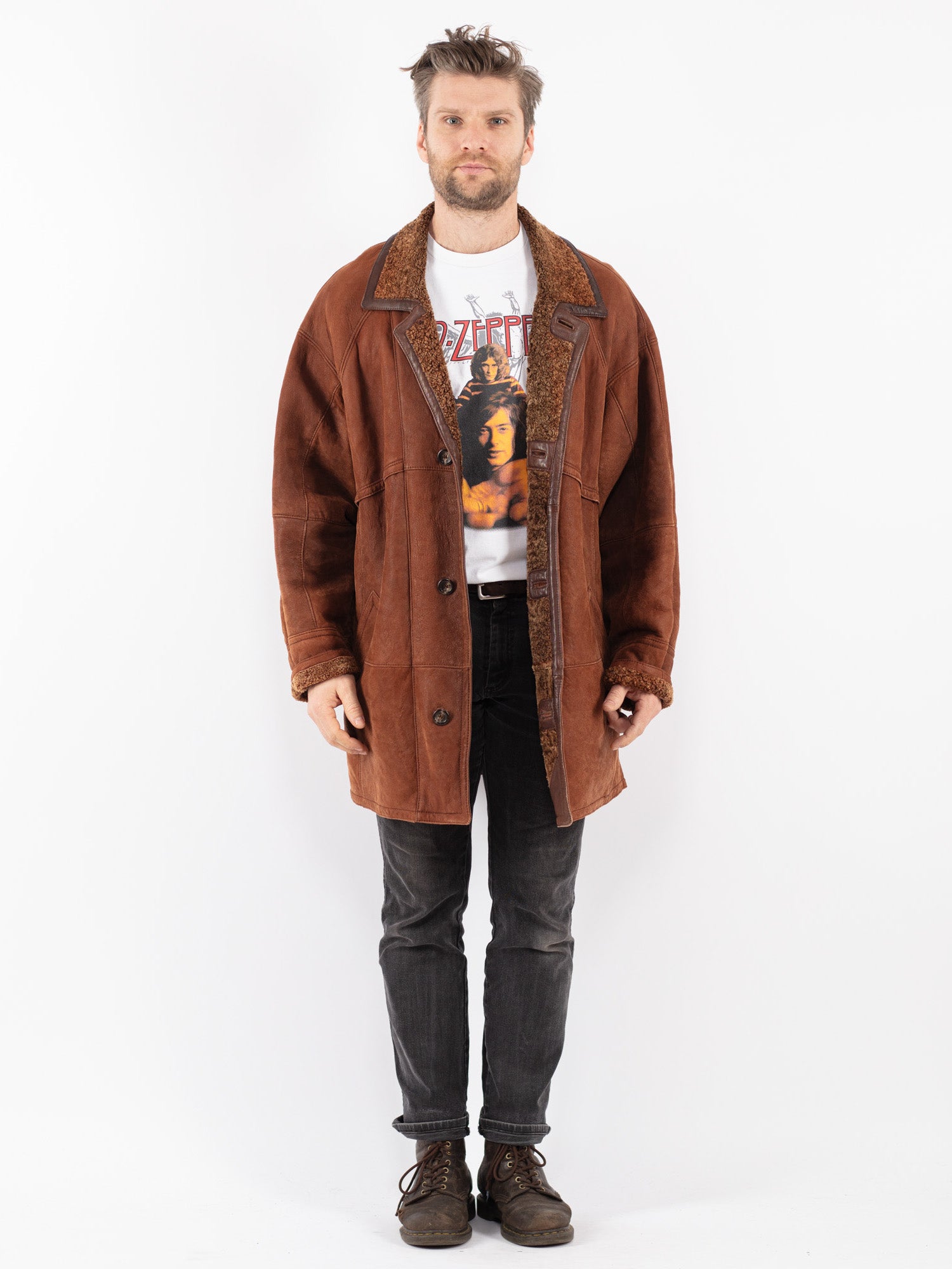 Vintage 90's Men Sheepskin Coat in Brown by Northern Grip