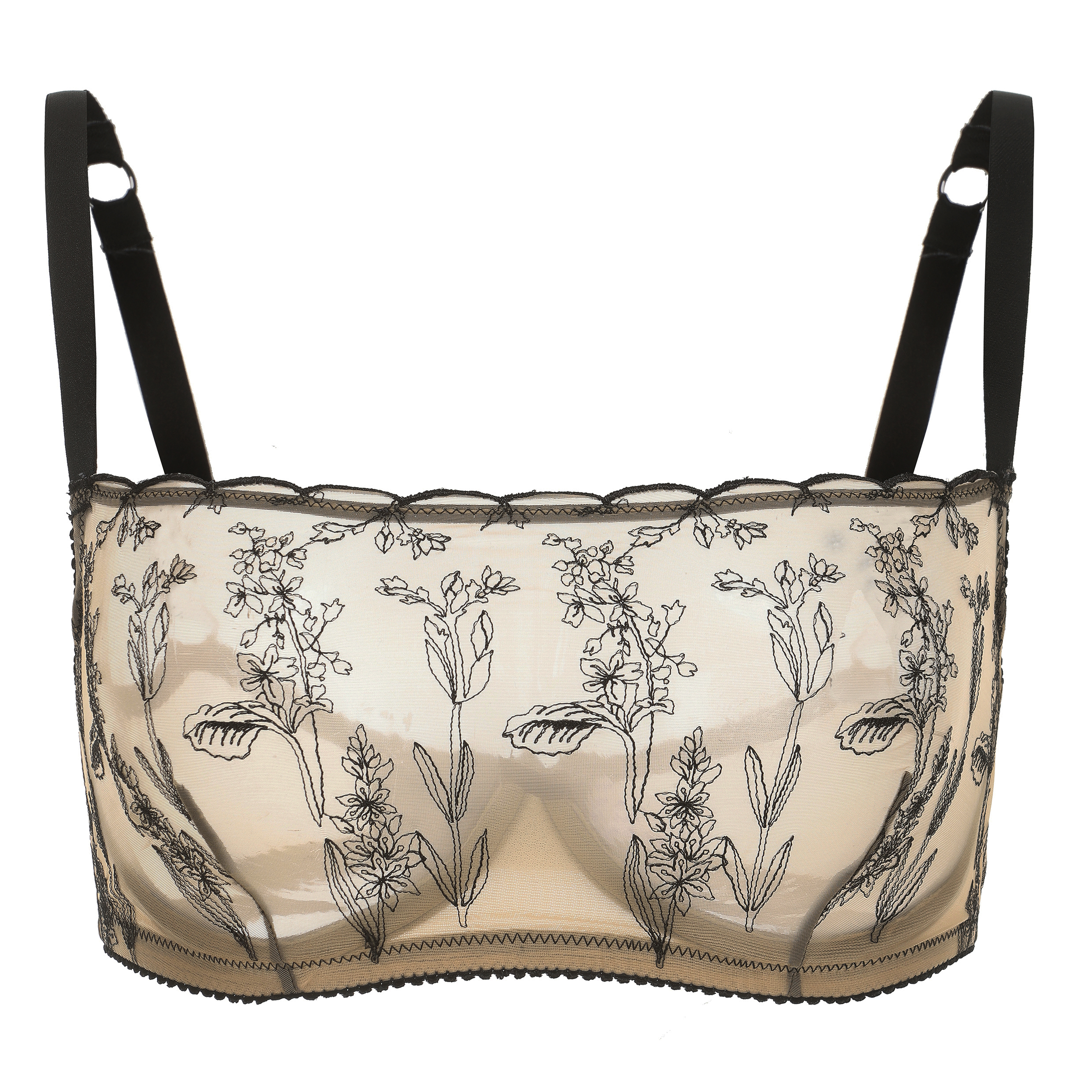 Kim High Neck Floral Embroidered Underwire Bra on Jelly Fabric | Amour d'Agnette Lingerie by Amour d'Agnette