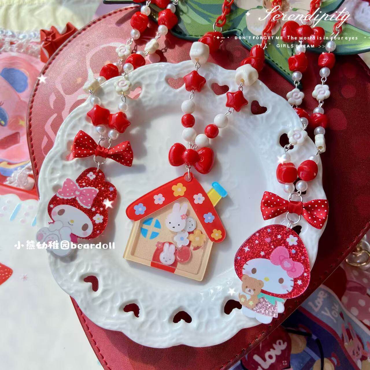 Kawaii Hello Kitty Beaded Necklace - Bear Doll by Land Decora