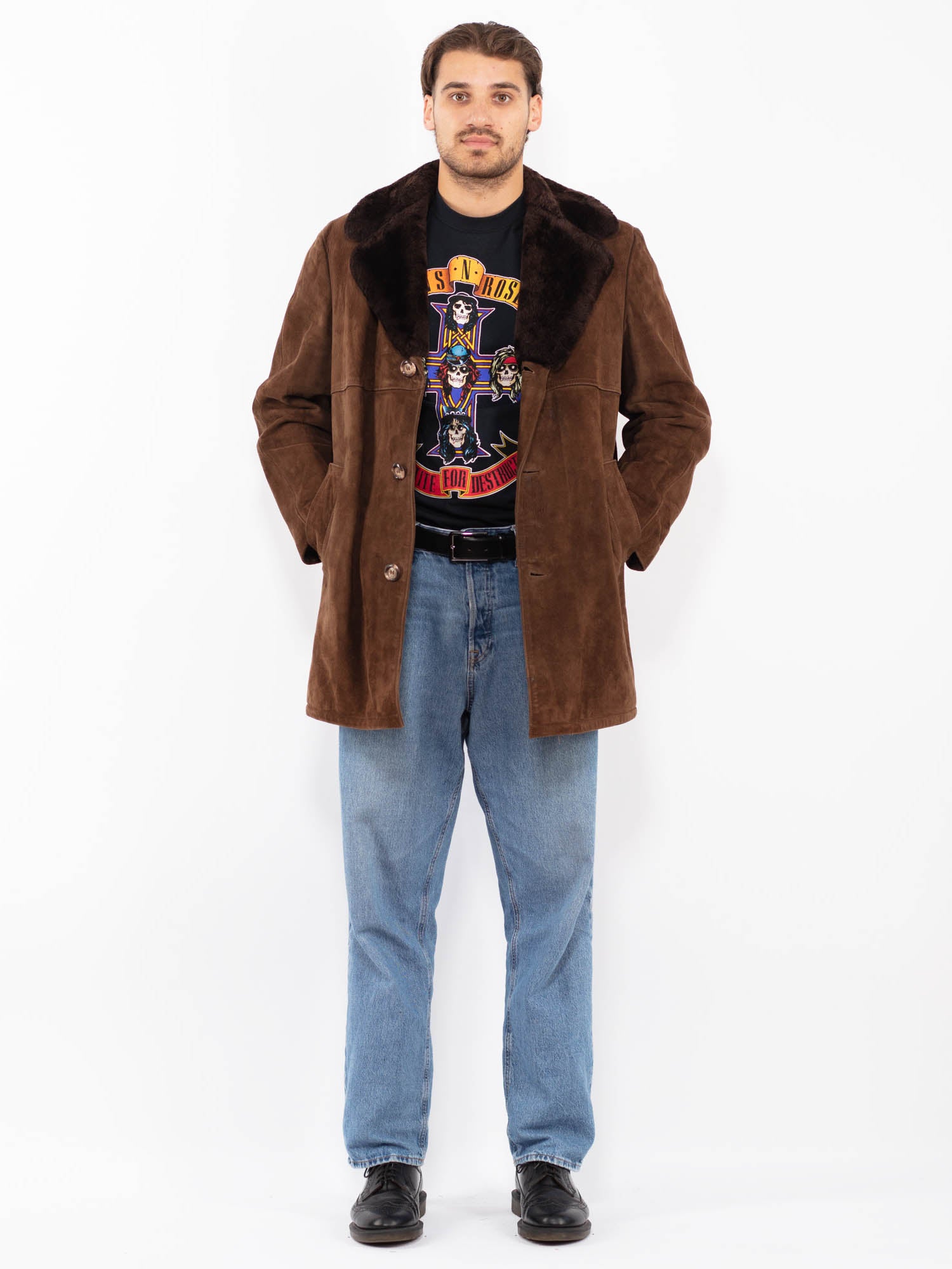 Vintage 70's Men Suede Sherpa Coat in Brown by Northern Grip