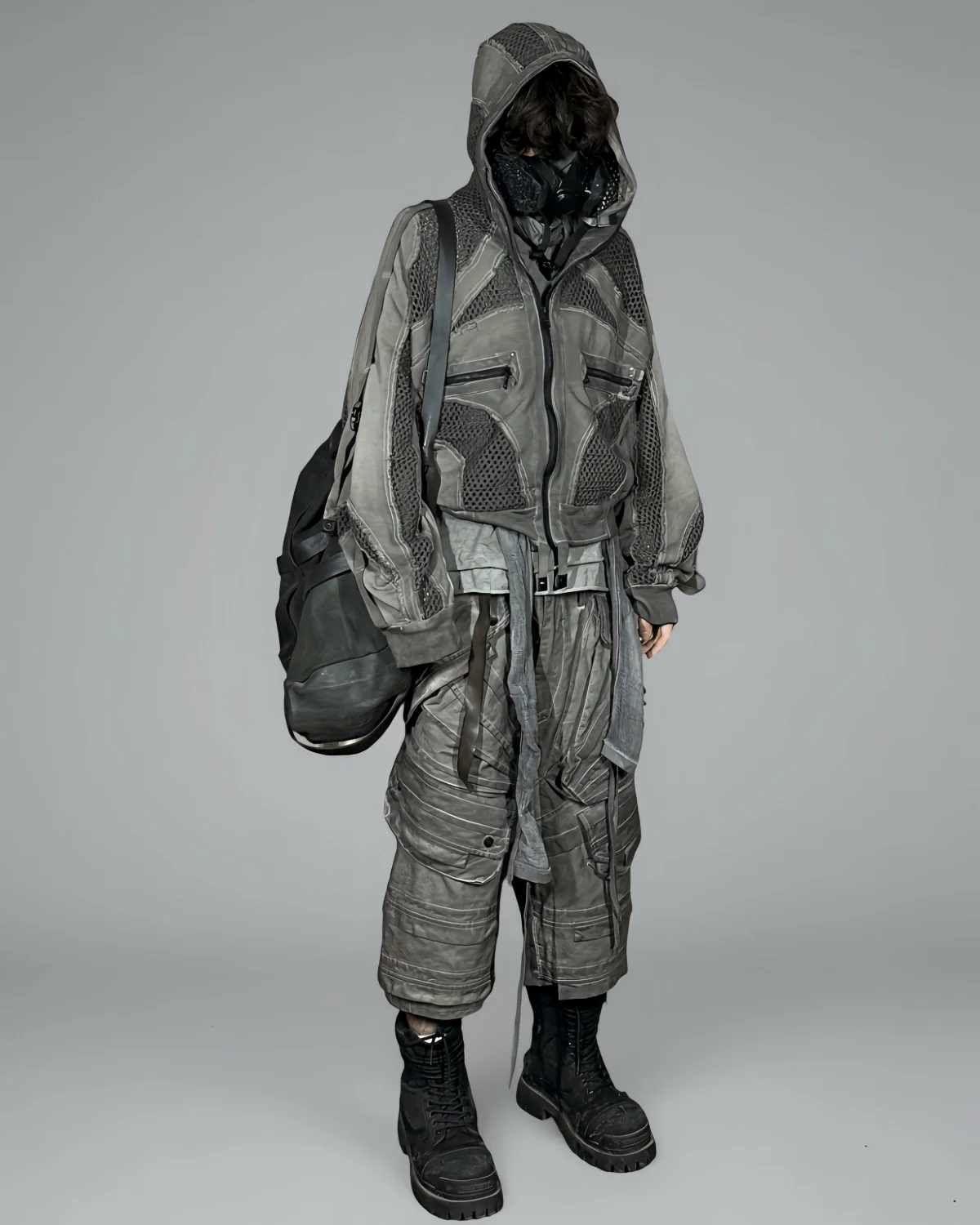 DIRTY DYE MESH PANELED DECONSTRUCTED HOODIE by OFFCULTURE