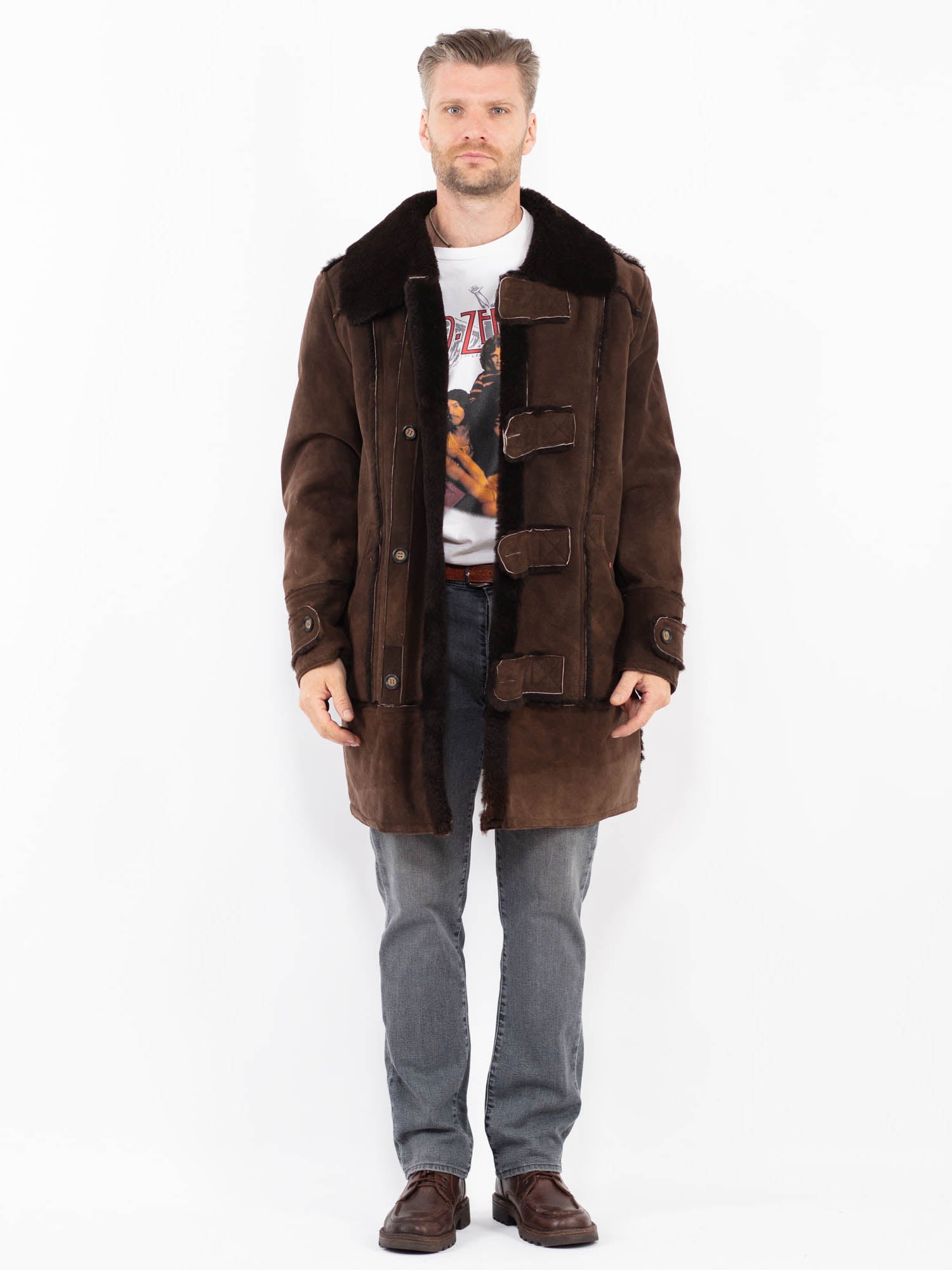 Vintage 70's Men Sheepskin Coat in Brown by Northern Grip