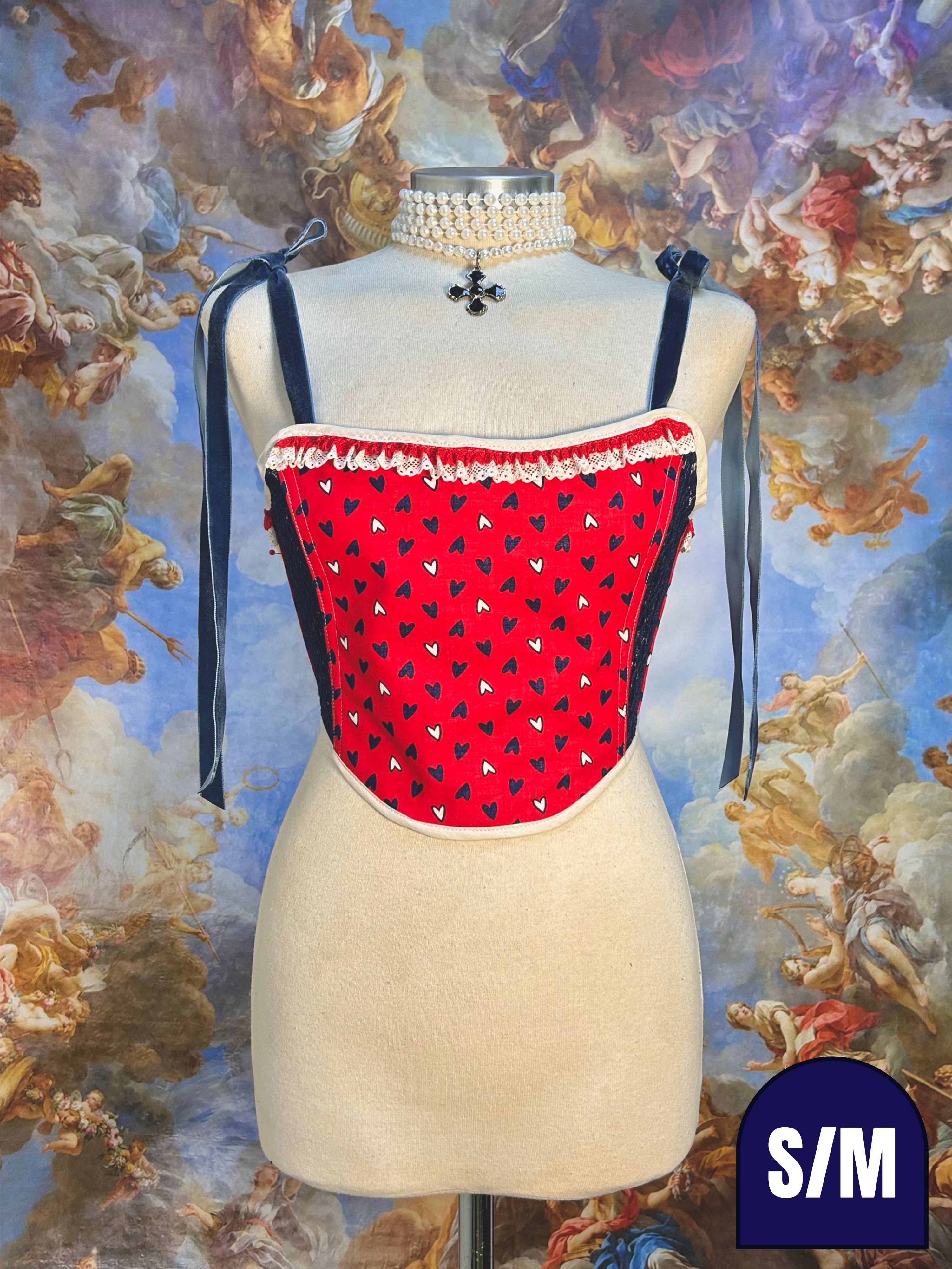 Red & Navy Love Soft Corset (Older design) by Emjota Studio