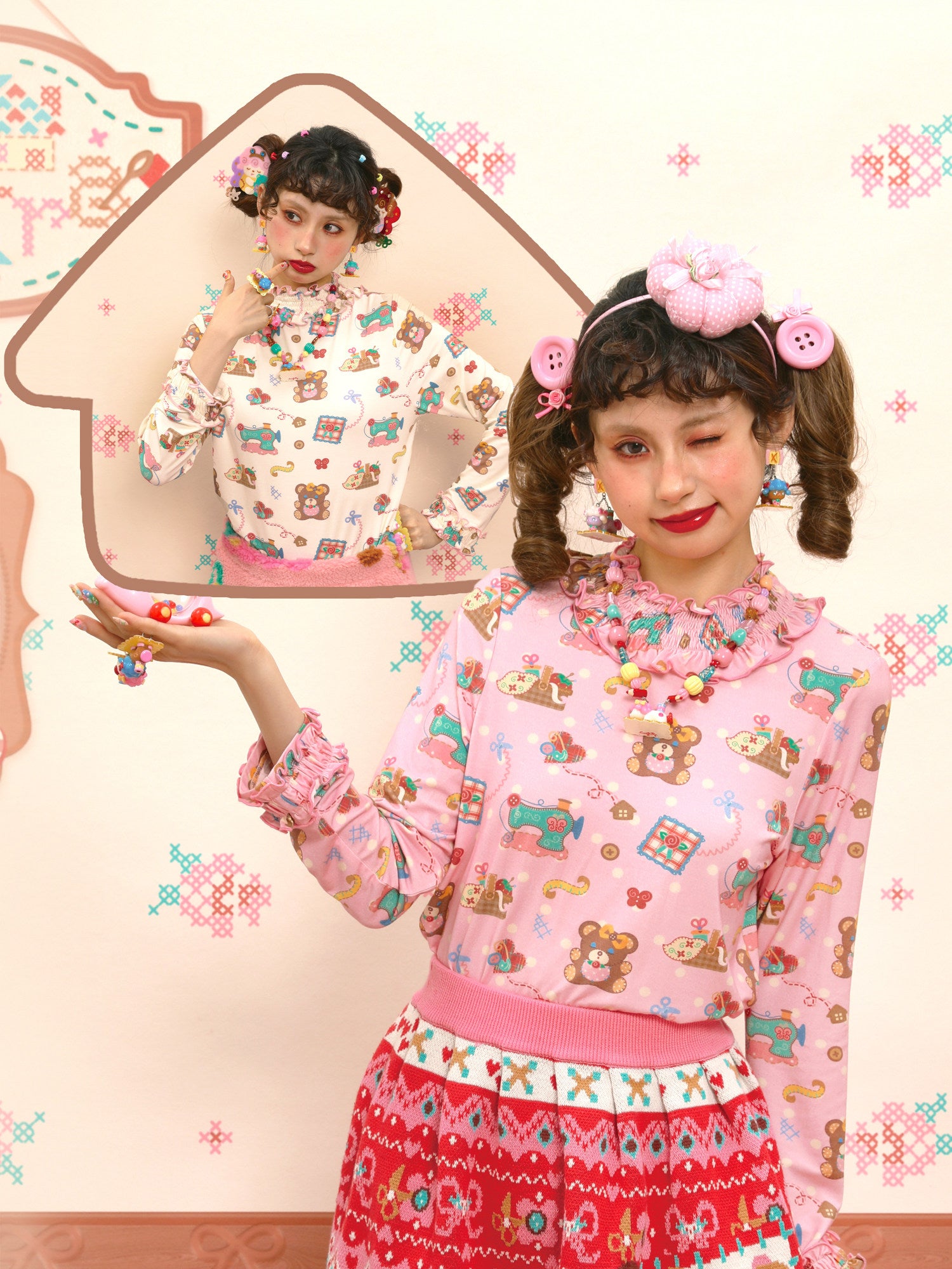 Decora Lace Collar Cotton Top - Lutra Jump by Land Decora