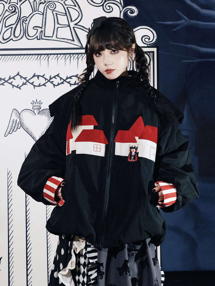 Harajuku Coat Red House Exquisite Embroidery Cloak Coat Meugler by Land Decora